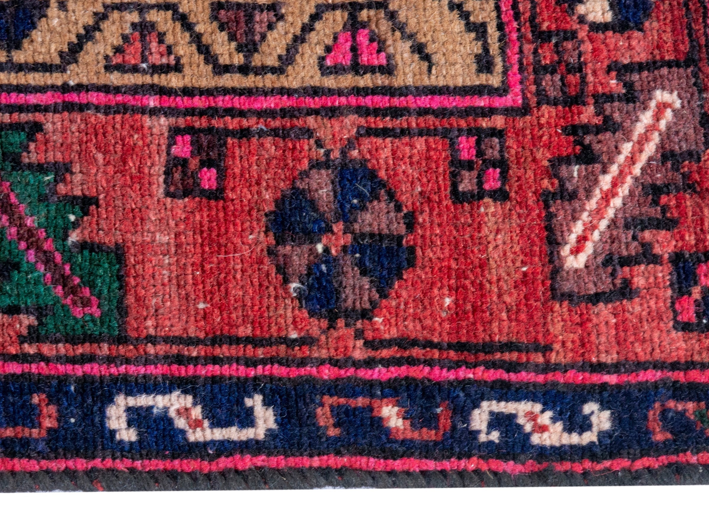 Persian Kashan runner rug in deep red and dark blue, view 10 of 20