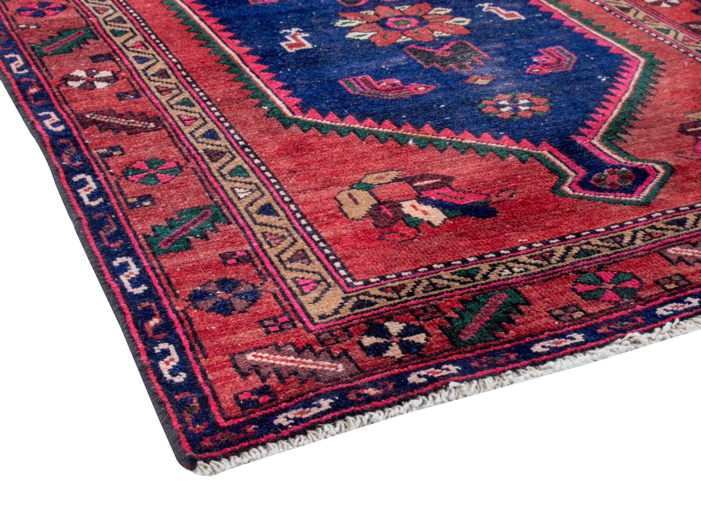 Persian Kashan runner rug in deep red and dark blue, view 5 of 20
