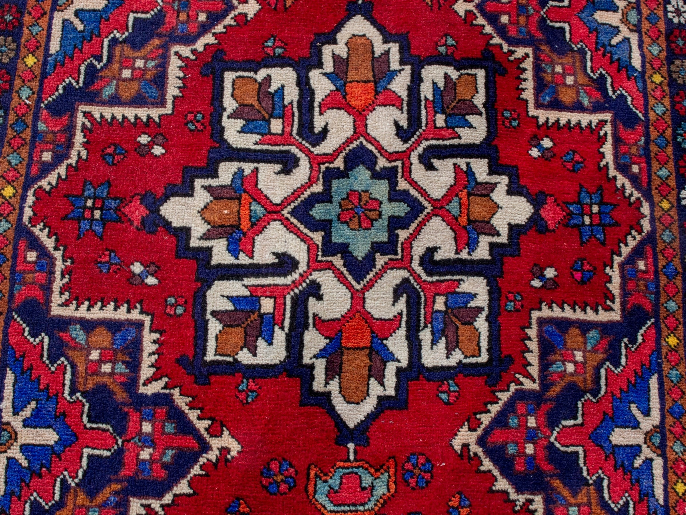 Persian Gorevan runner rug in deep red and cream, view 13 of 18