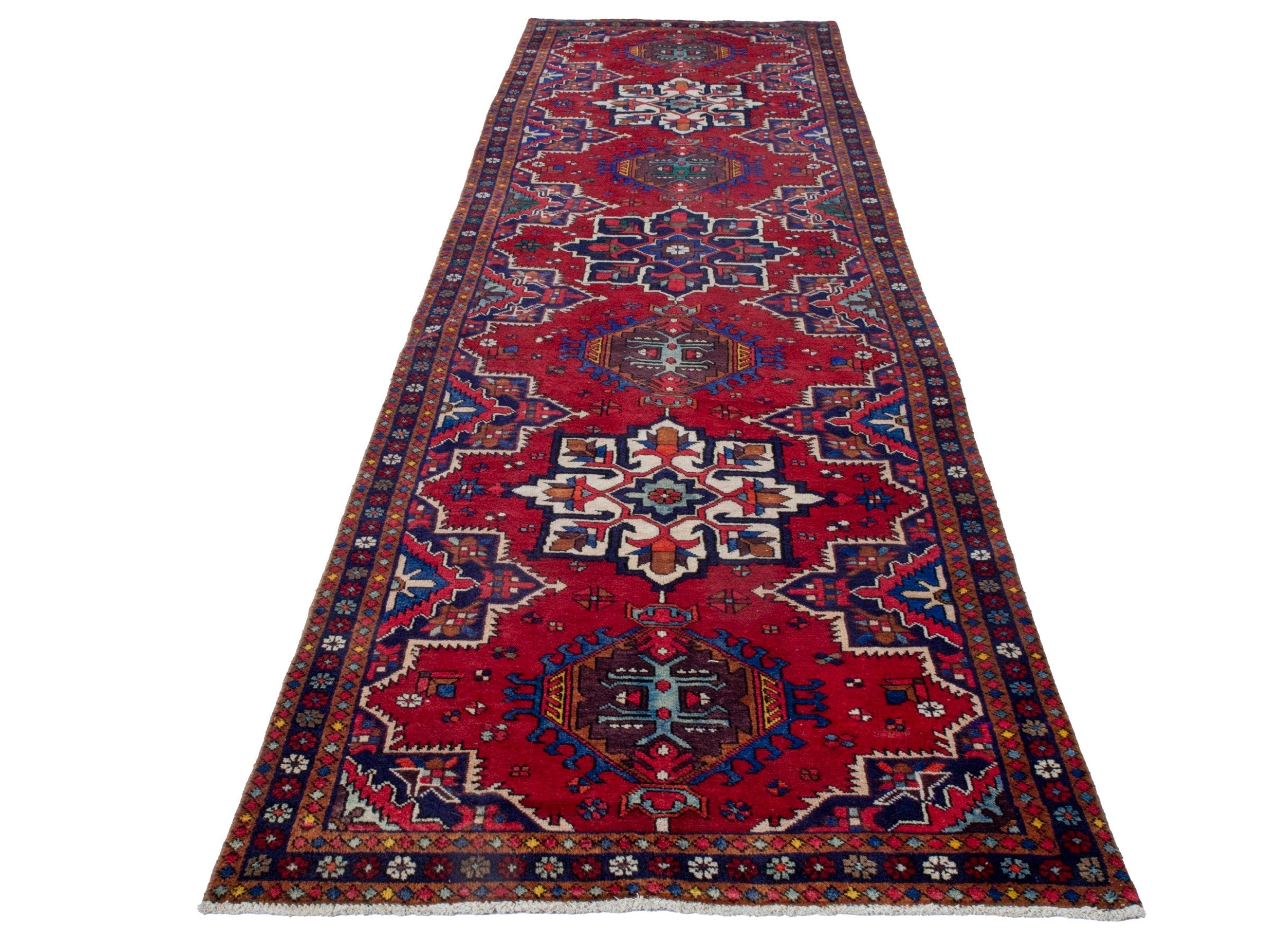 Persian Gorevan runner rug in deep red and cream, view 2 of 18