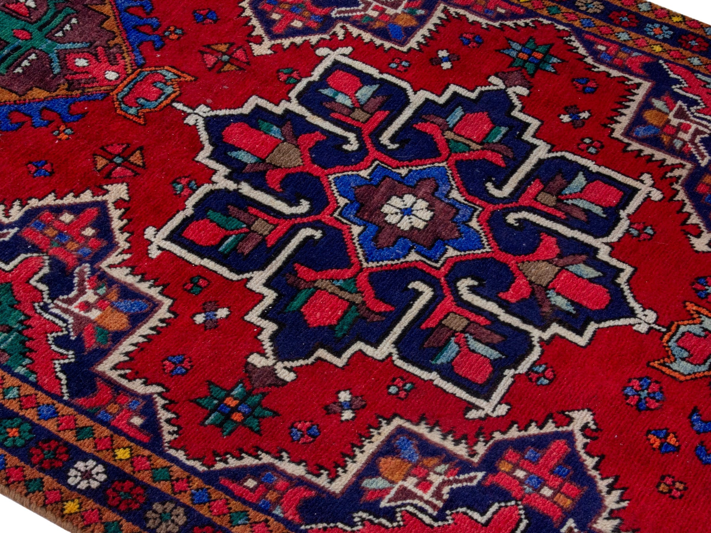 Persian Gorevan runner rug in deep red and cream, view 3 of 18