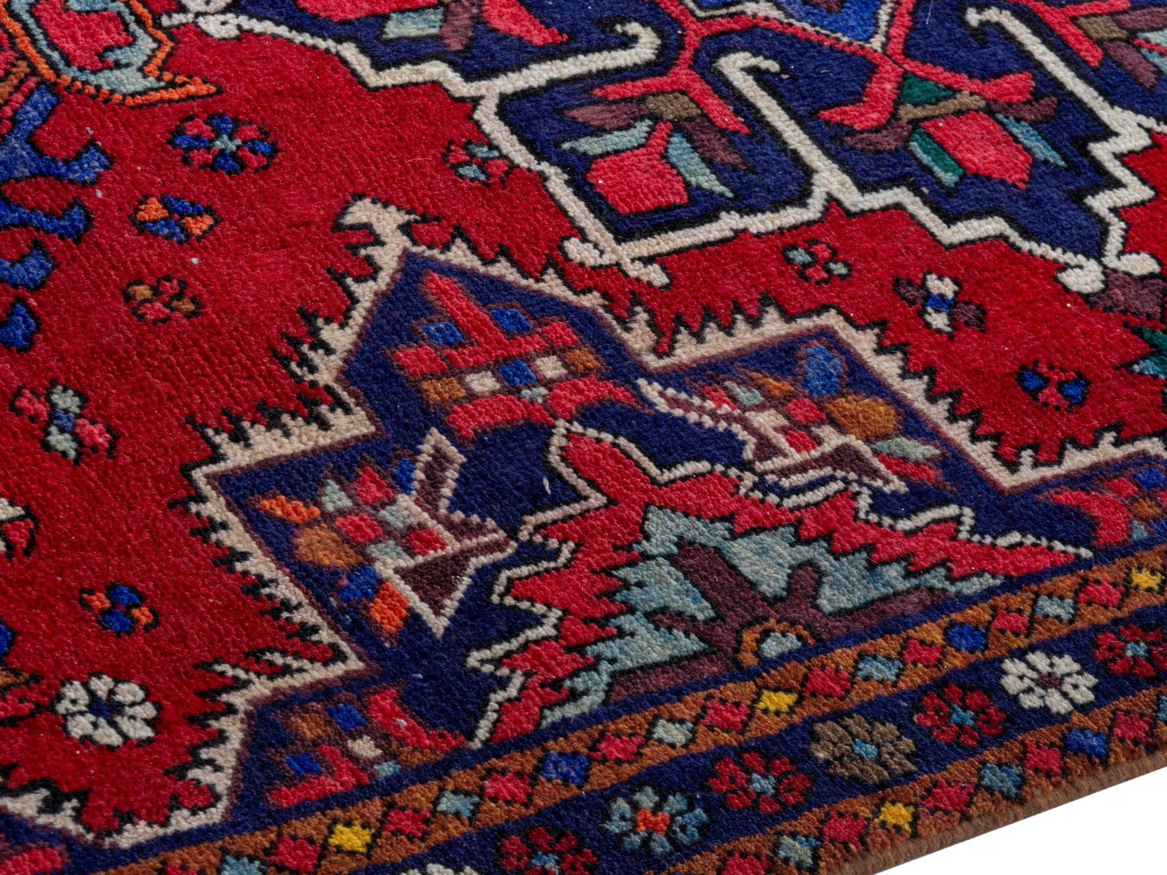 Persian Gorevan runner rug in deep red and cream, view 9 of 18