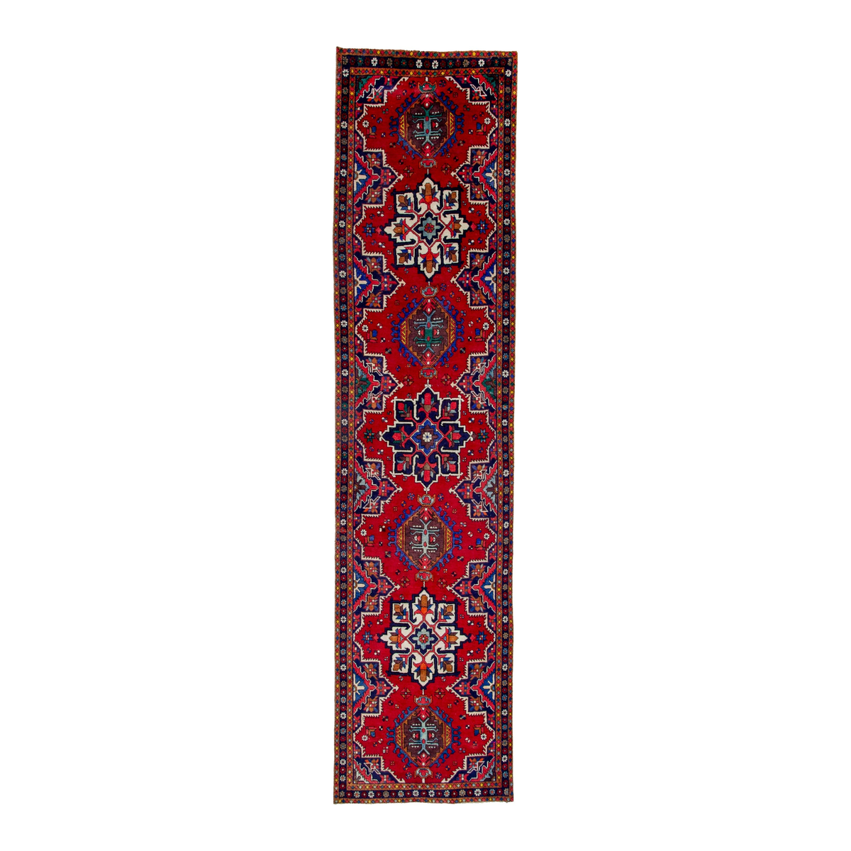 Persian Gorevan runner rug in deep red and cream, 3'8" x 13'3"