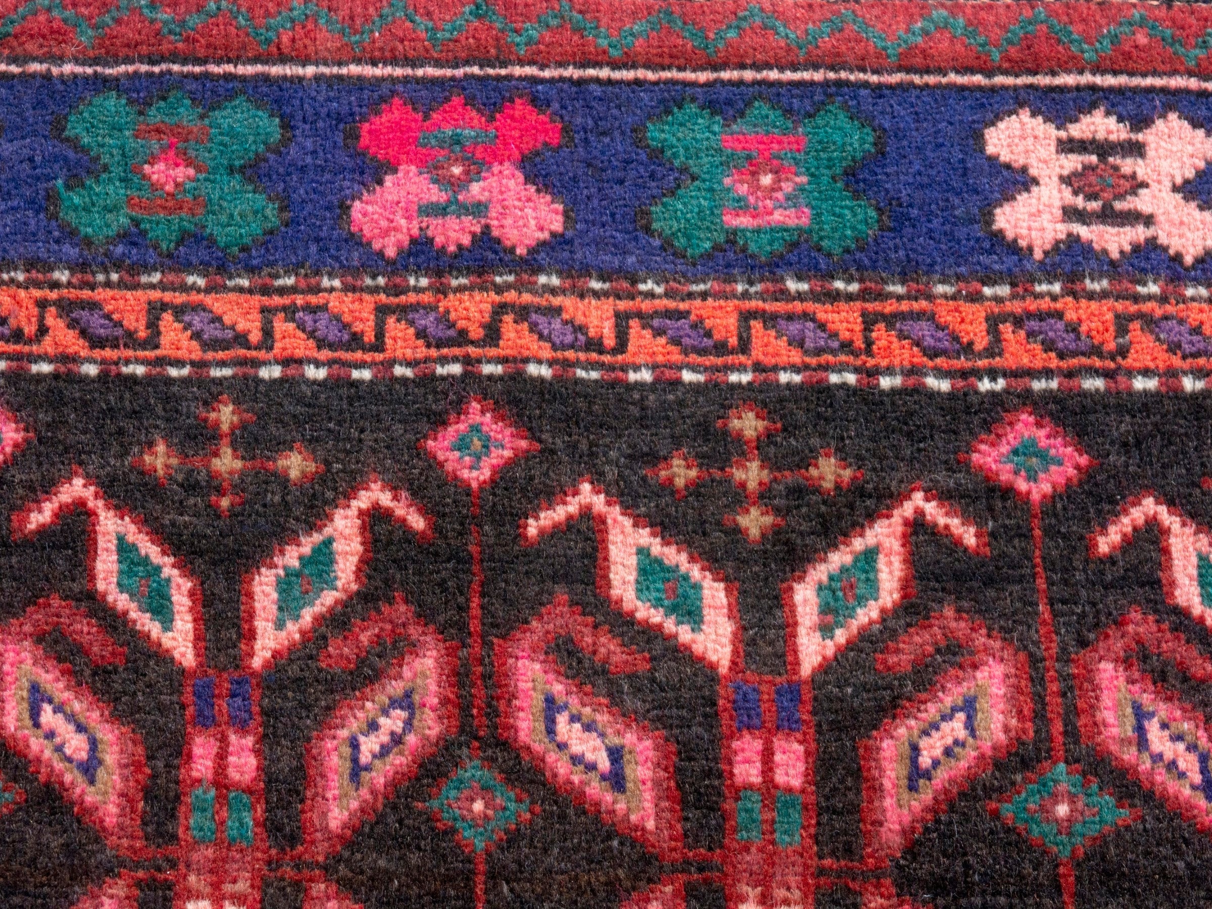 Persian Hamedan runner rug in burgundy and navy, view 14 of 20
