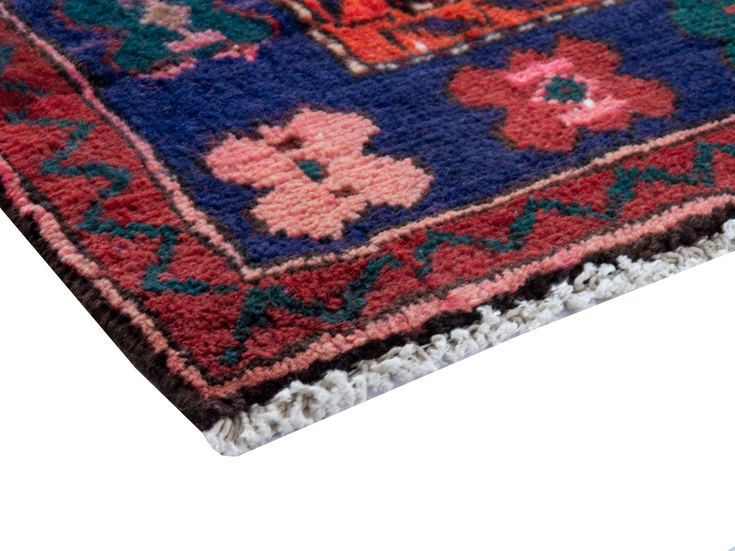Persian Hamedan runner rug in burgundy and navy, view 5 of 20