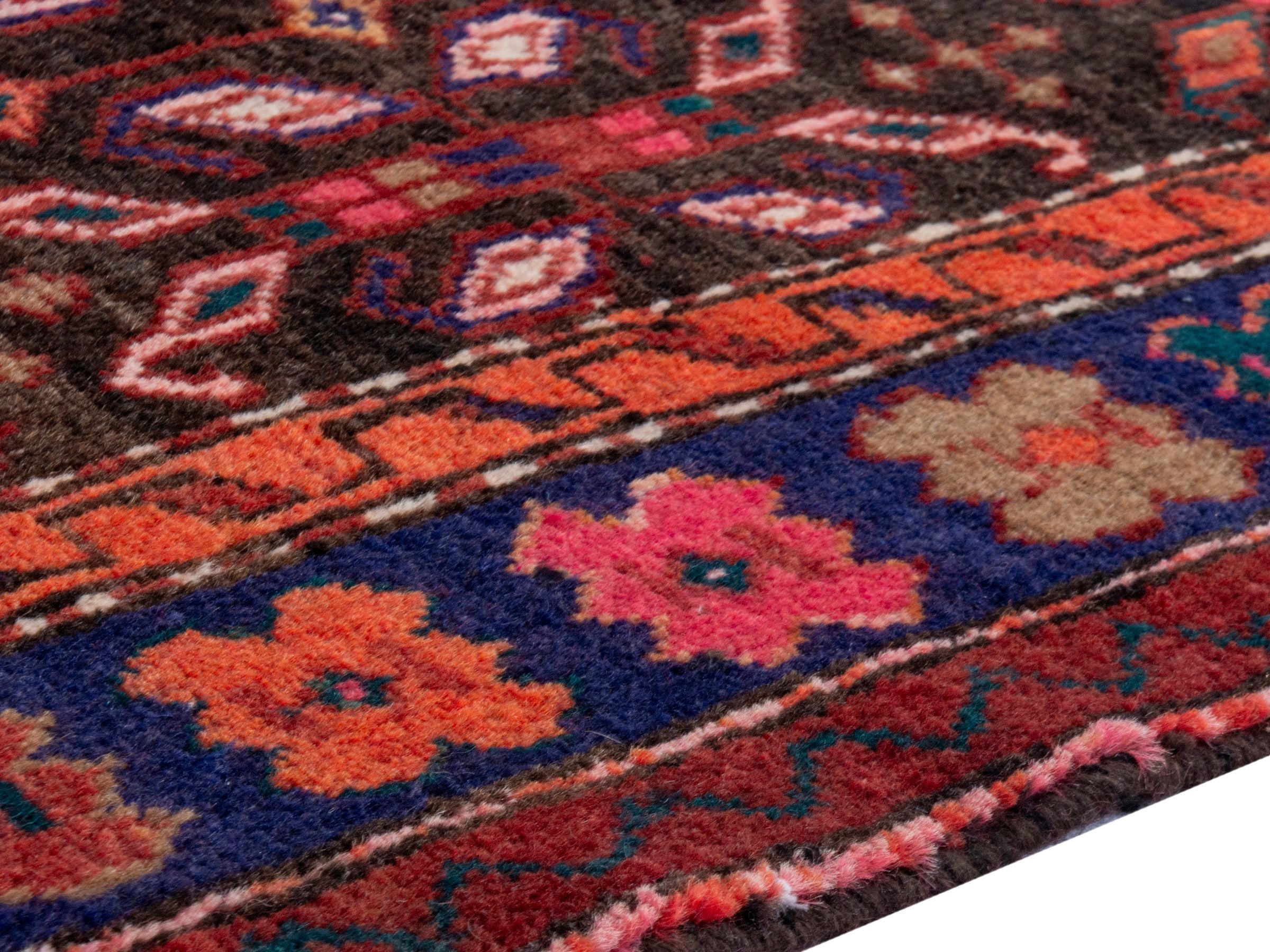 Persian Hamedan runner rug in burgundy and navy, view 6 of 20