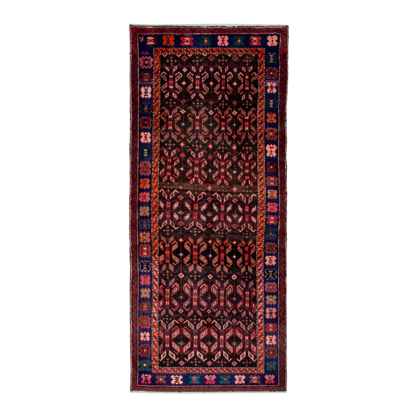 Persian Hamedan runner rug in burgundy and navy, 3'7" x 8'4"