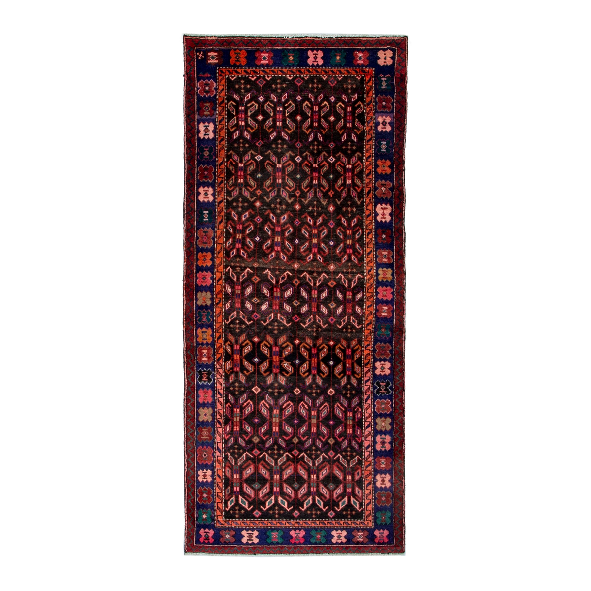 Persian Hamadan runner rug in burgundy and navy, 3'7" x 8'4"