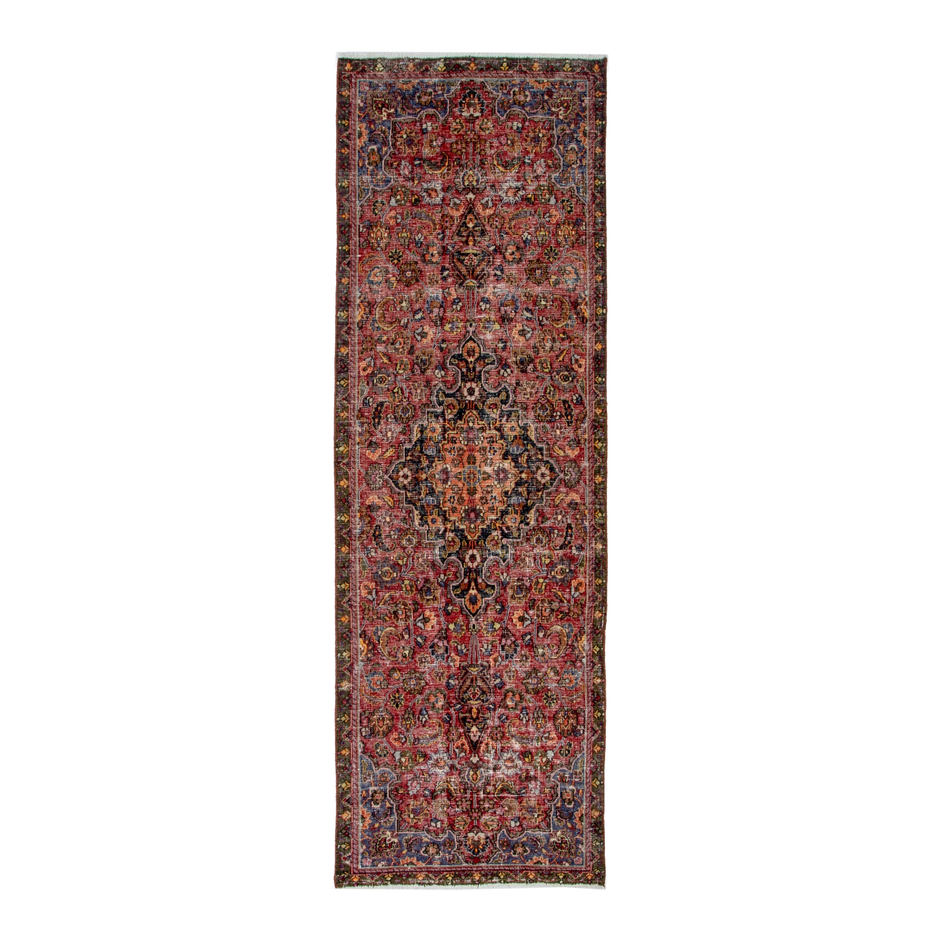 Persian Dorokhsh runner rug in deep red and burgundy, 3'4" x 9'11"