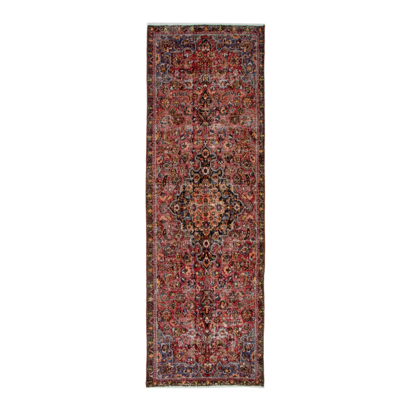 Persian Dorokhsh runner rug in deep red and burgundy, 3'4" x 9'11"