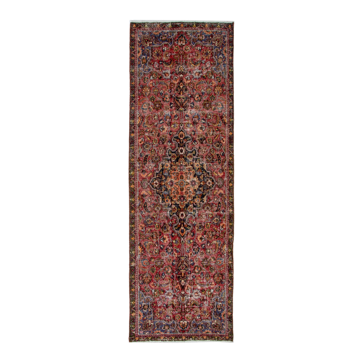 Persian Dorokhsh runner rug in deep red and burgundy, 3'4" x 9'11"