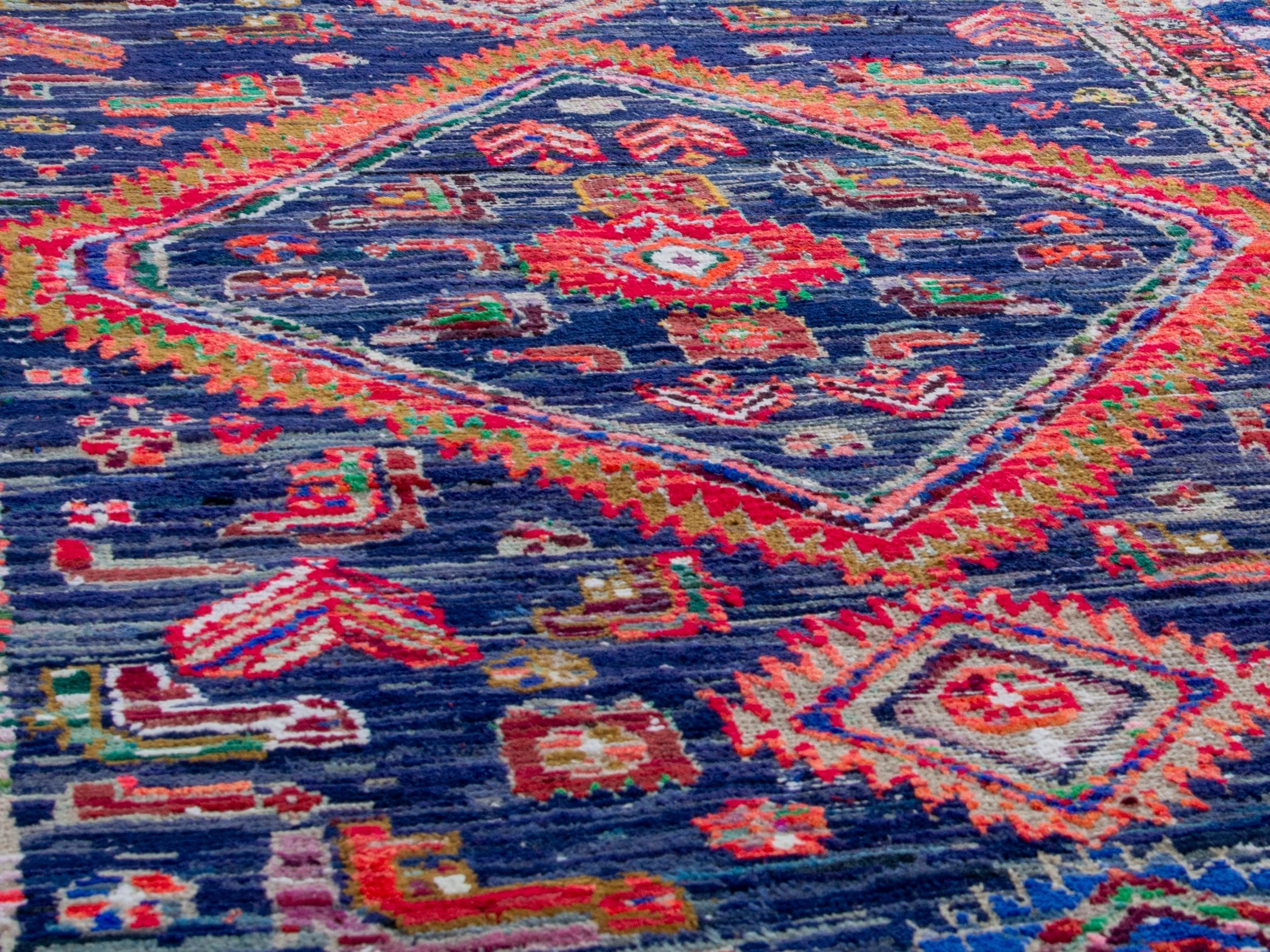 Persian Hamedan runner rug in navy and rust, view 8 of 19