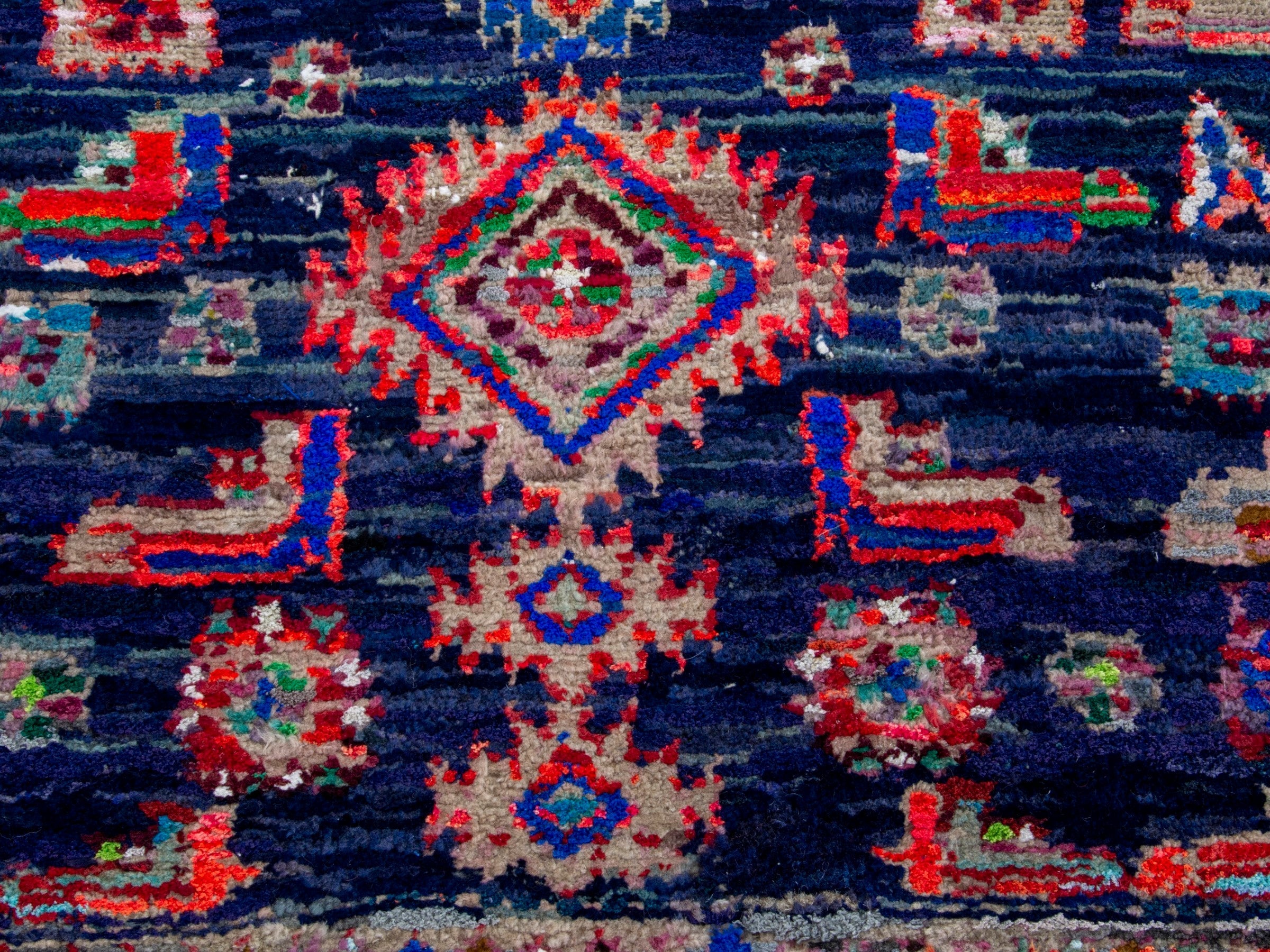 Persian Hamedan runner rug in navy and rust, view 11 of 19