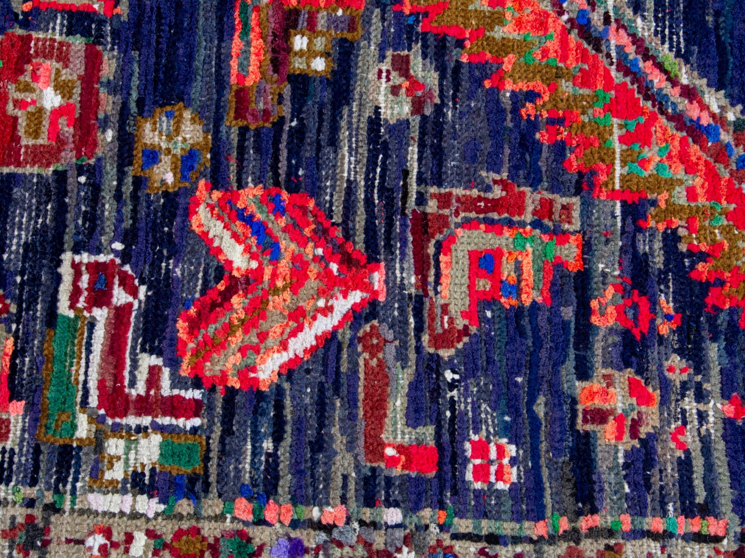 Persian Hamedan runner rug in navy and rust, view 12 of 19
