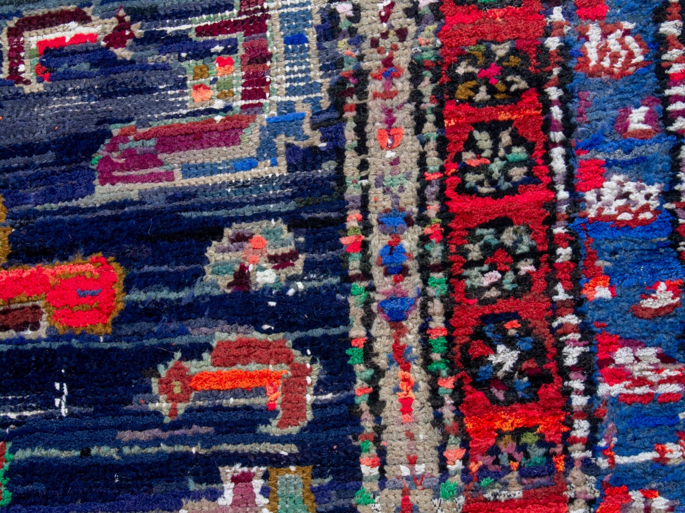 Persian Hamedan runner rug in navy and rust, view 13 of 19