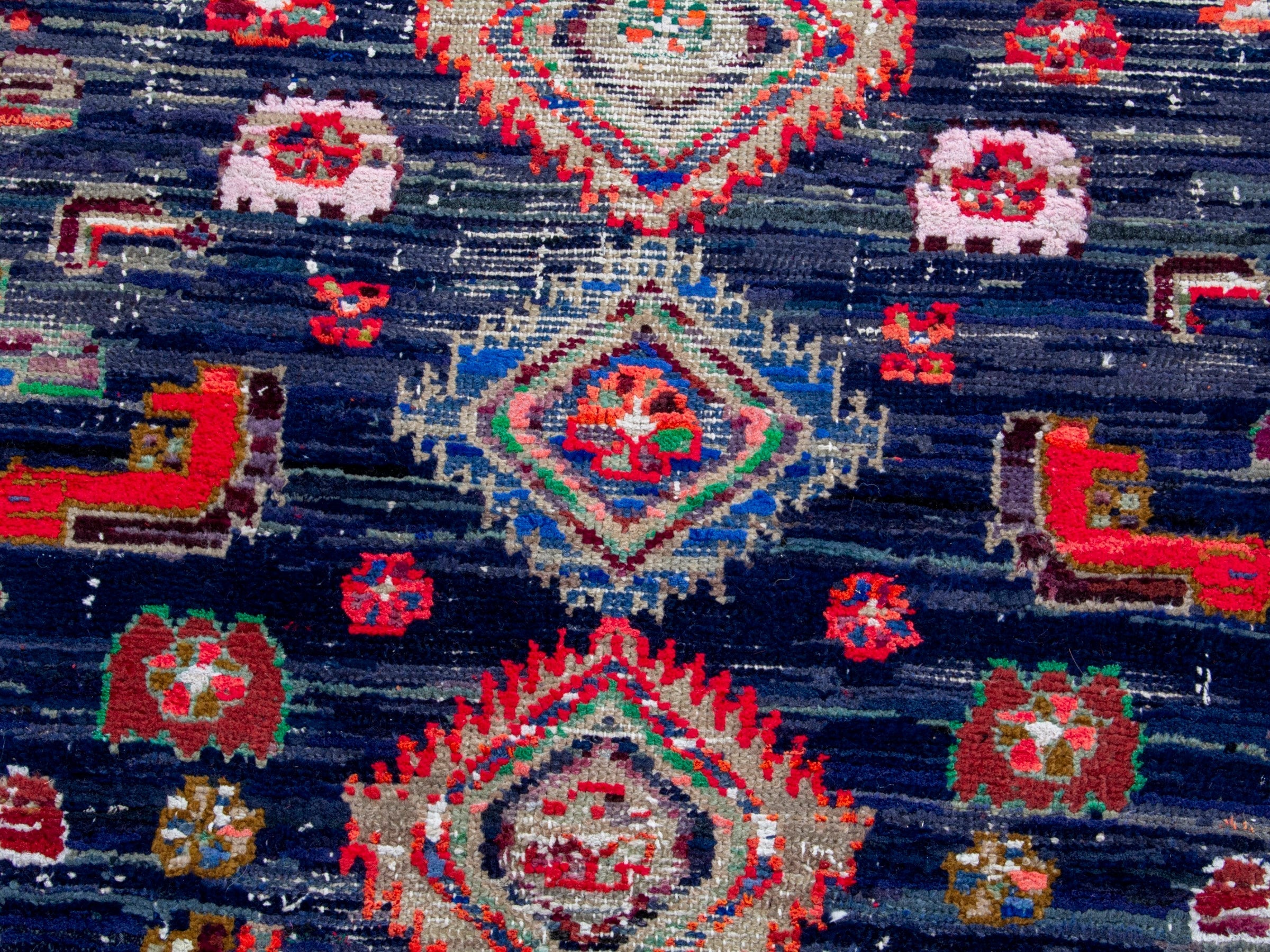 Persian Hamedan runner rug in navy and rust, view 14 of 19