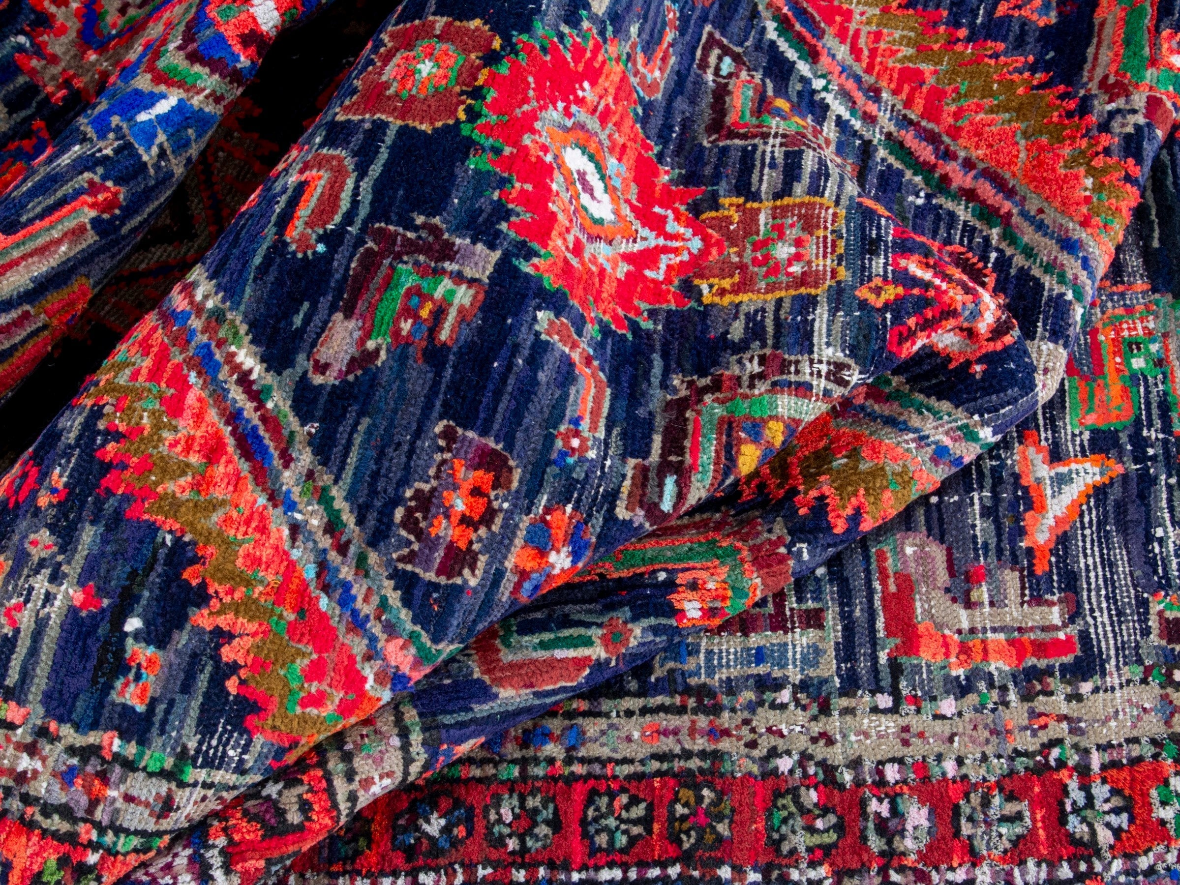 Persian Hamedan runner rug in navy and rust, view 15 of 19