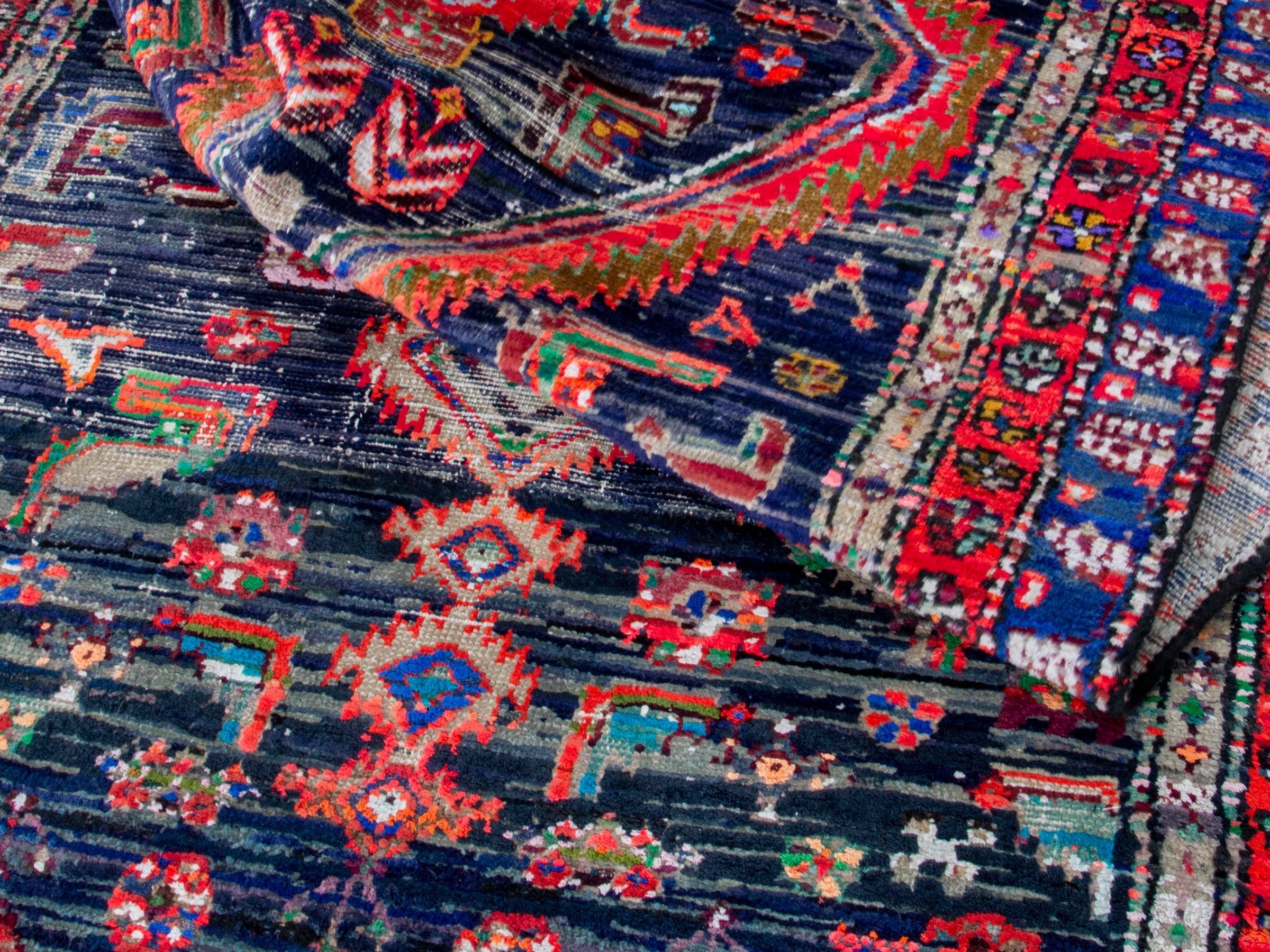 Persian Hamedan runner rug in navy and rust, view 18 of 19
