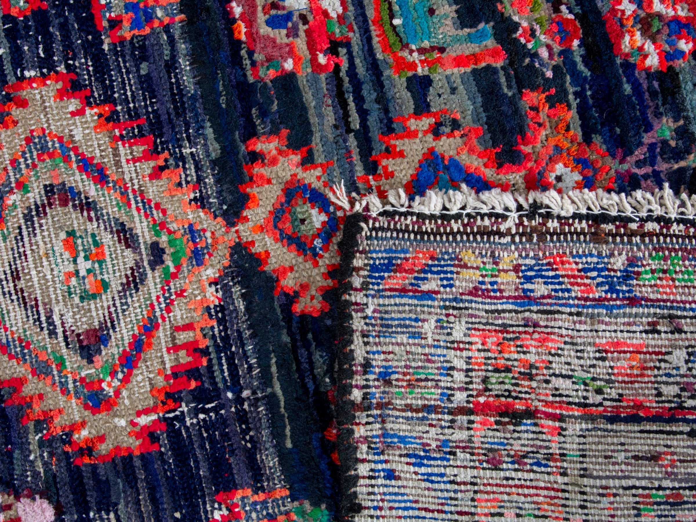 Persian Hamedan runner rug in navy and rust, view 19 of 19