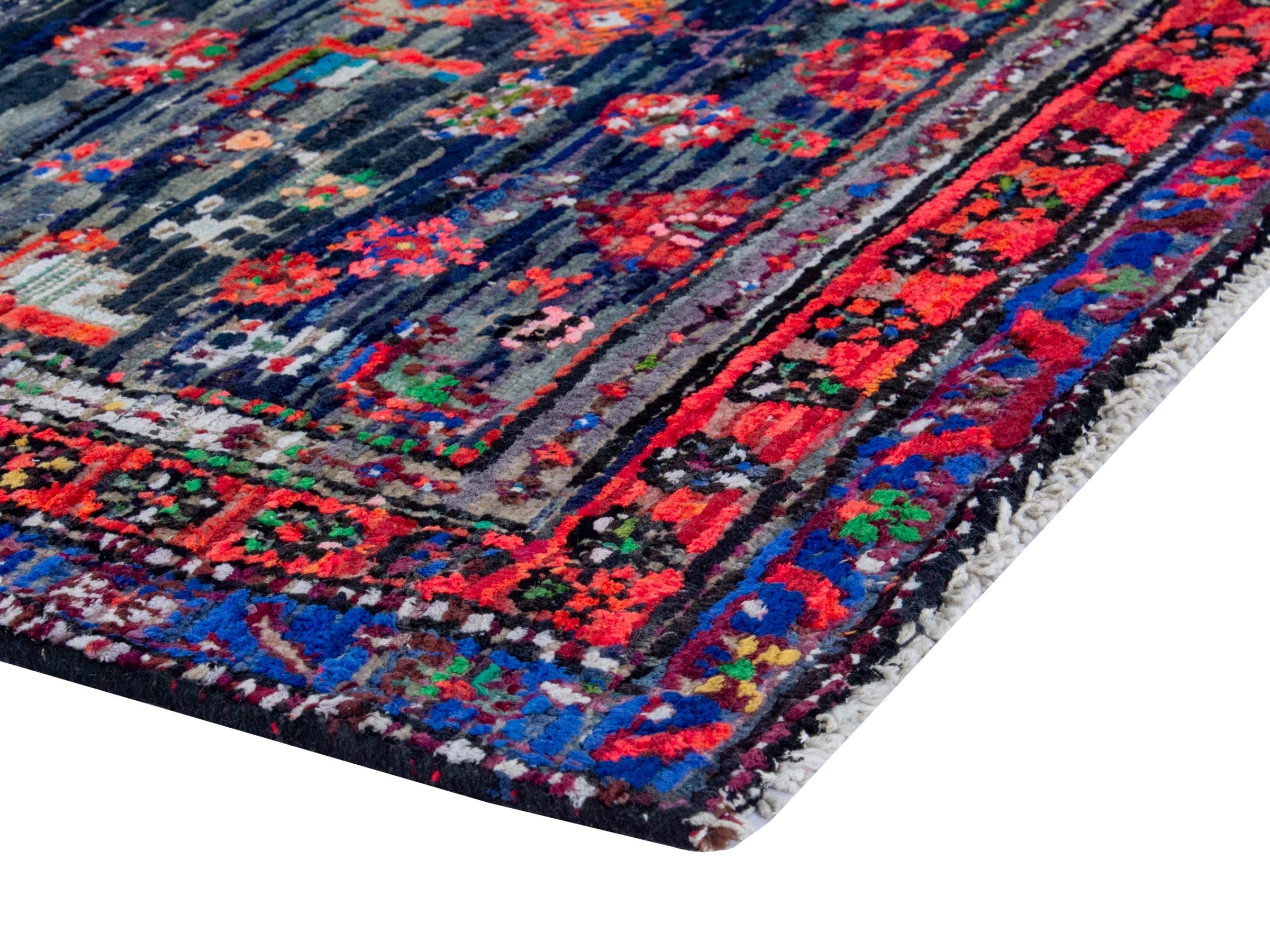 Persian Hamedan runner rug in navy and rust, view 5 of 19
