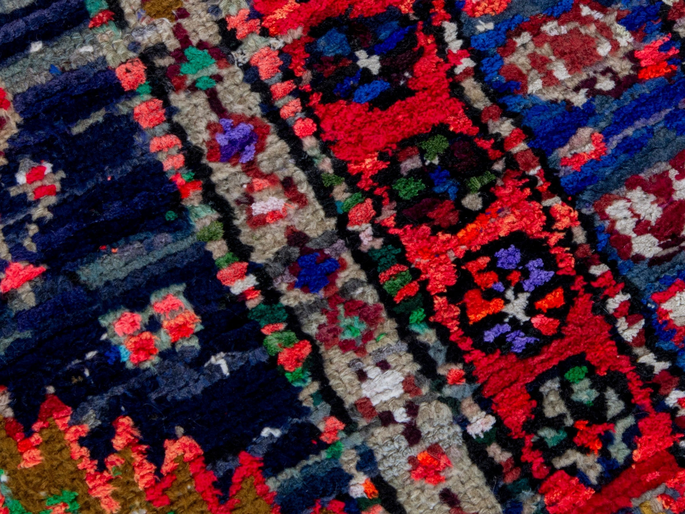 Persian Hamedan runner rug in navy and rust, view 9 of 19