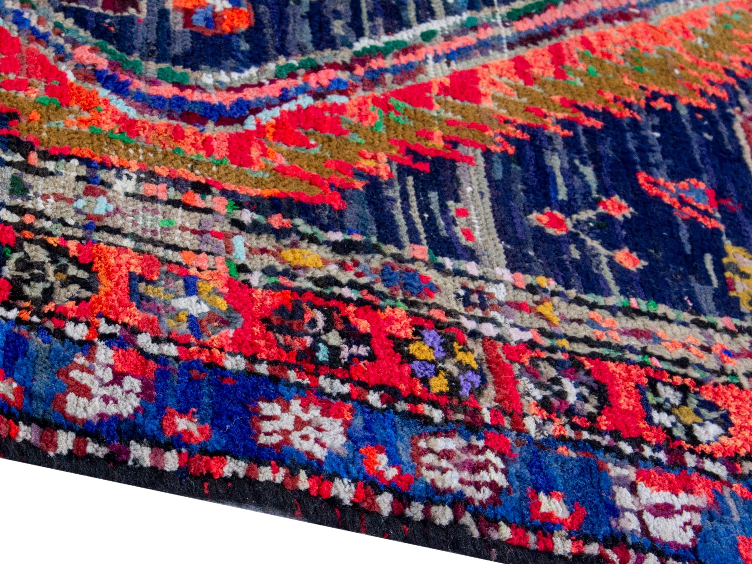 Persian Hamedan runner rug in navy and rust, view 6 of 19