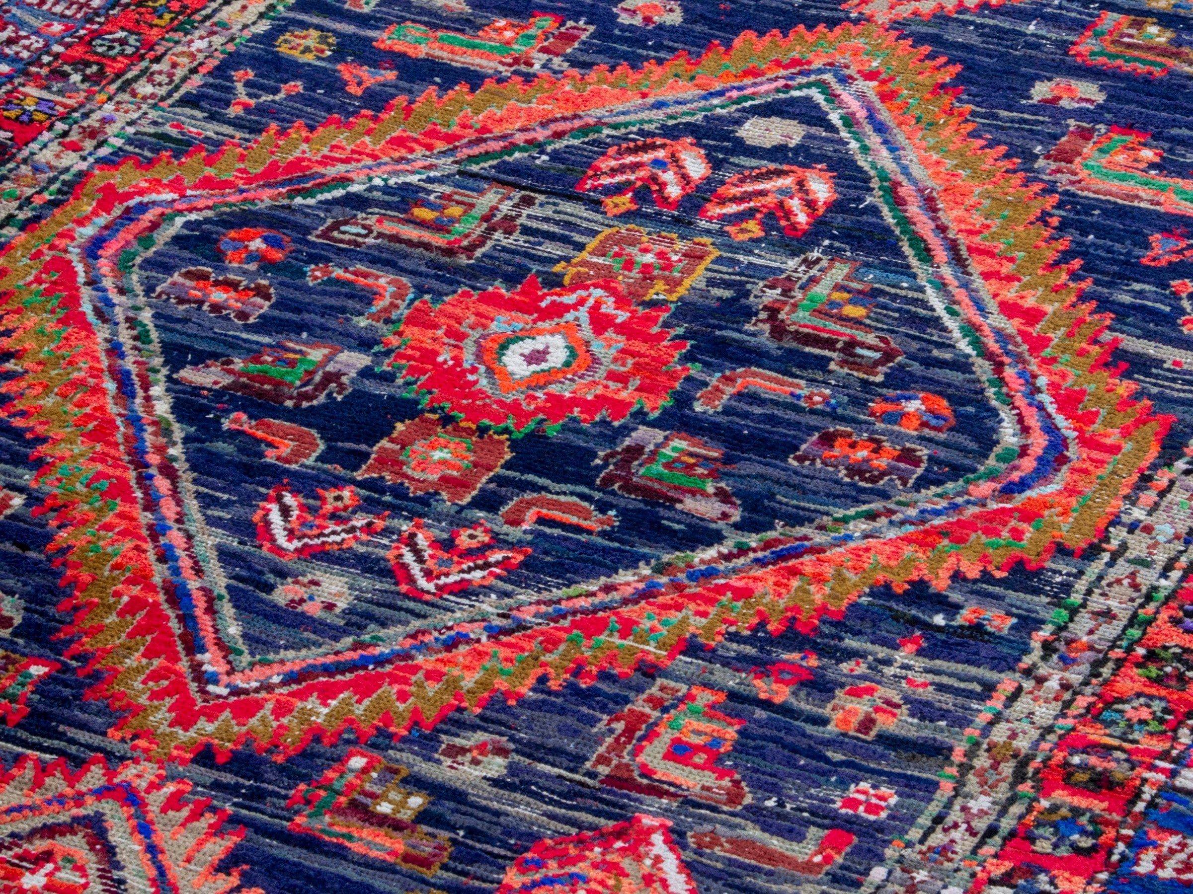 Persian Hamedan runner rug in navy and rust, view 7 of 19