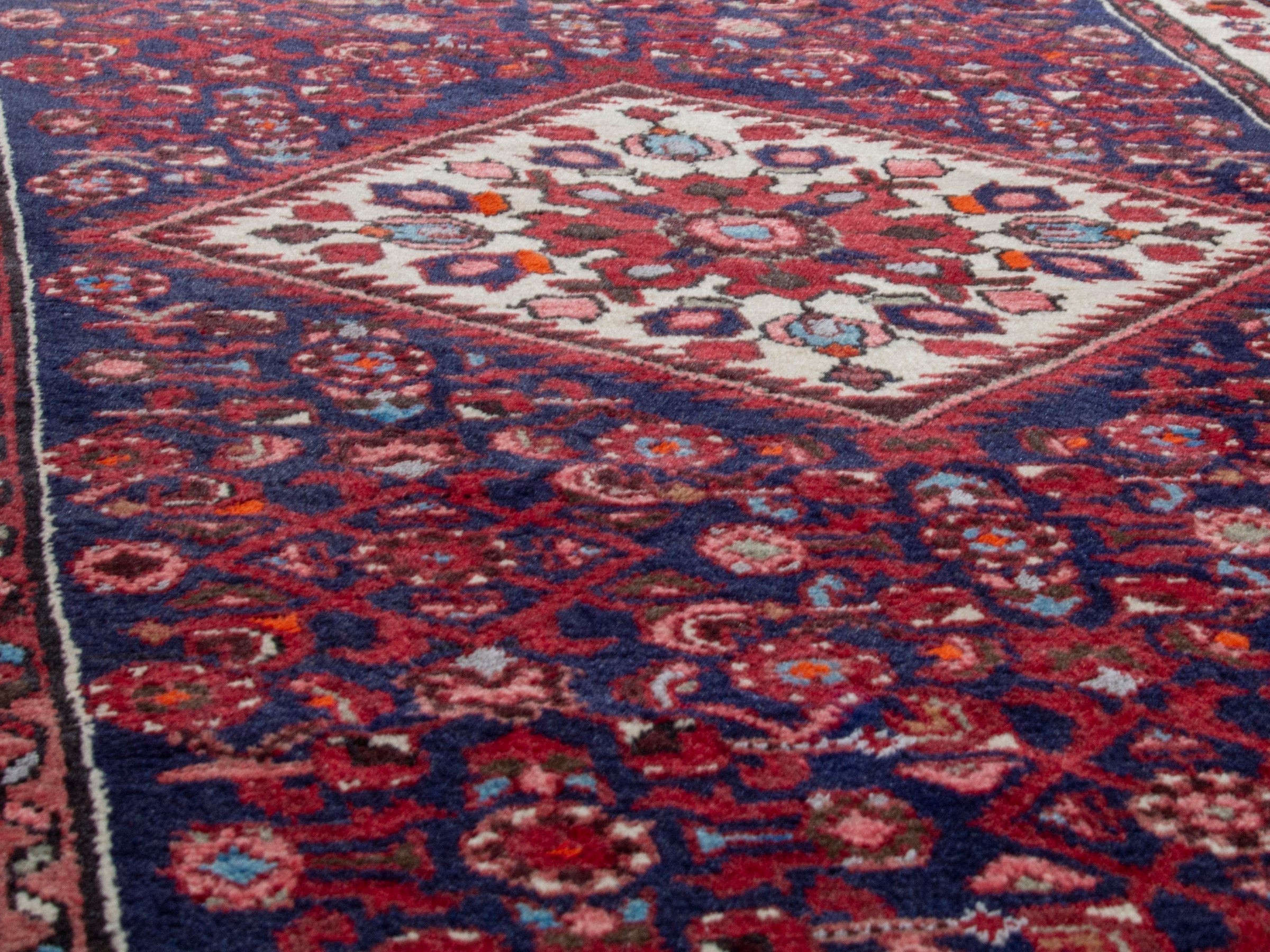 Persian Hamedan runner rug in burgundy and ivory, view 8 of 19