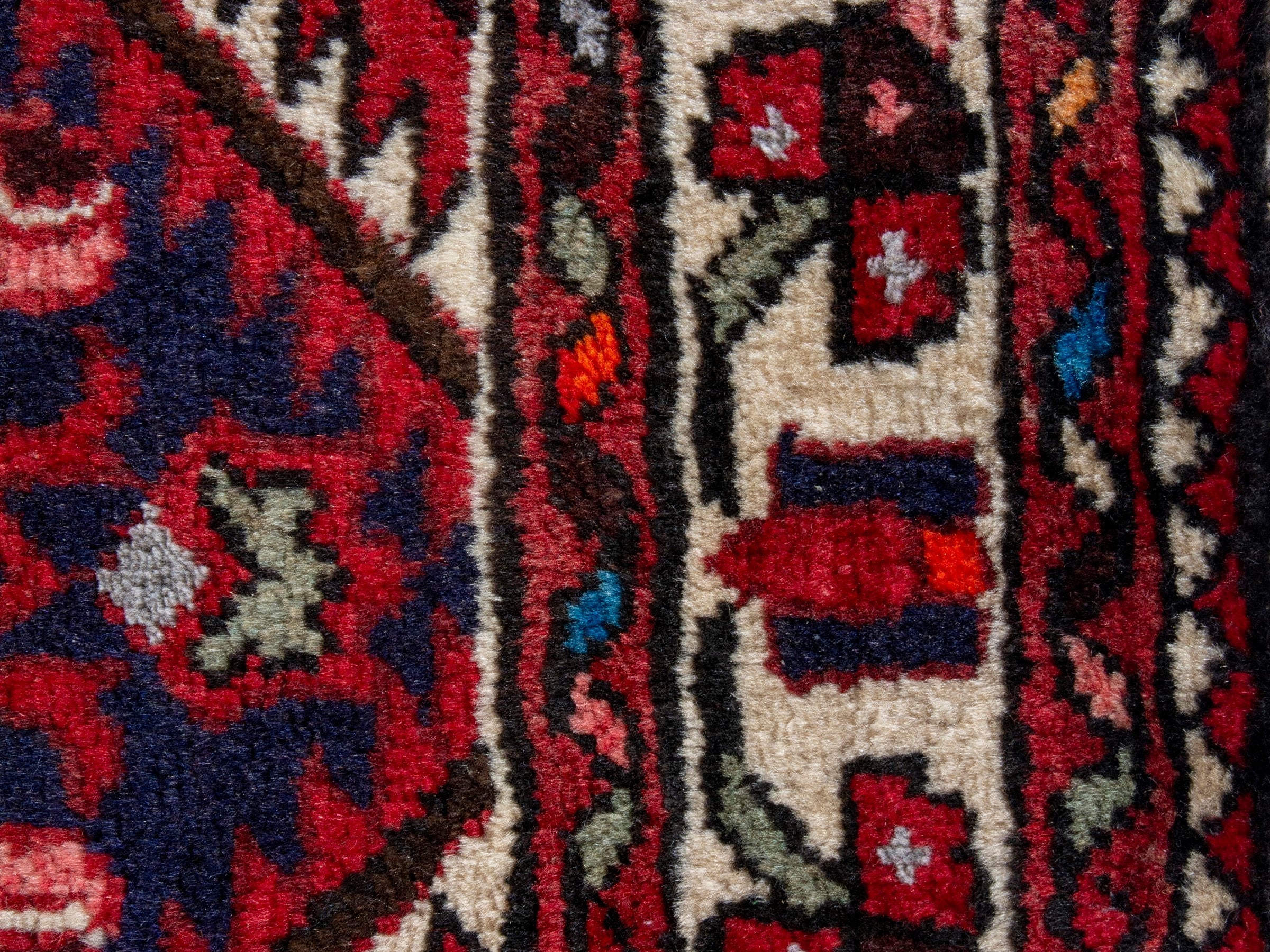 Persian Hamedan runner rug in burgundy and ivory, view 11 of 19
