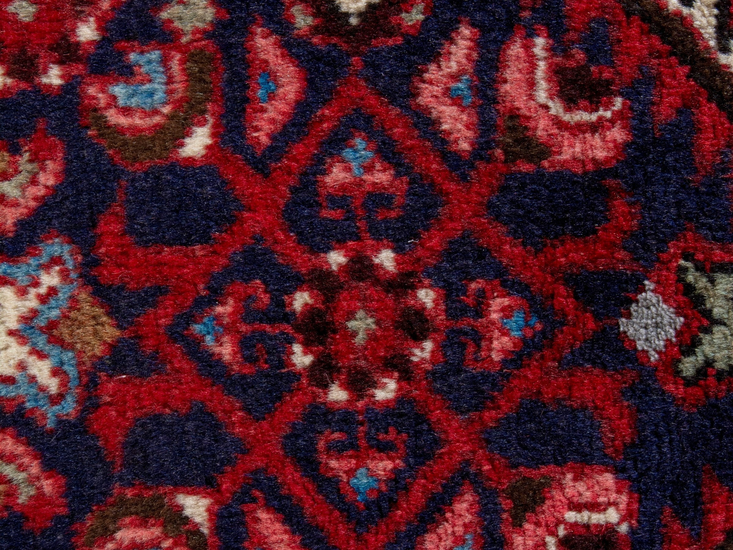 Persian Hamedan runner rug in burgundy and ivory, view 12 of 19