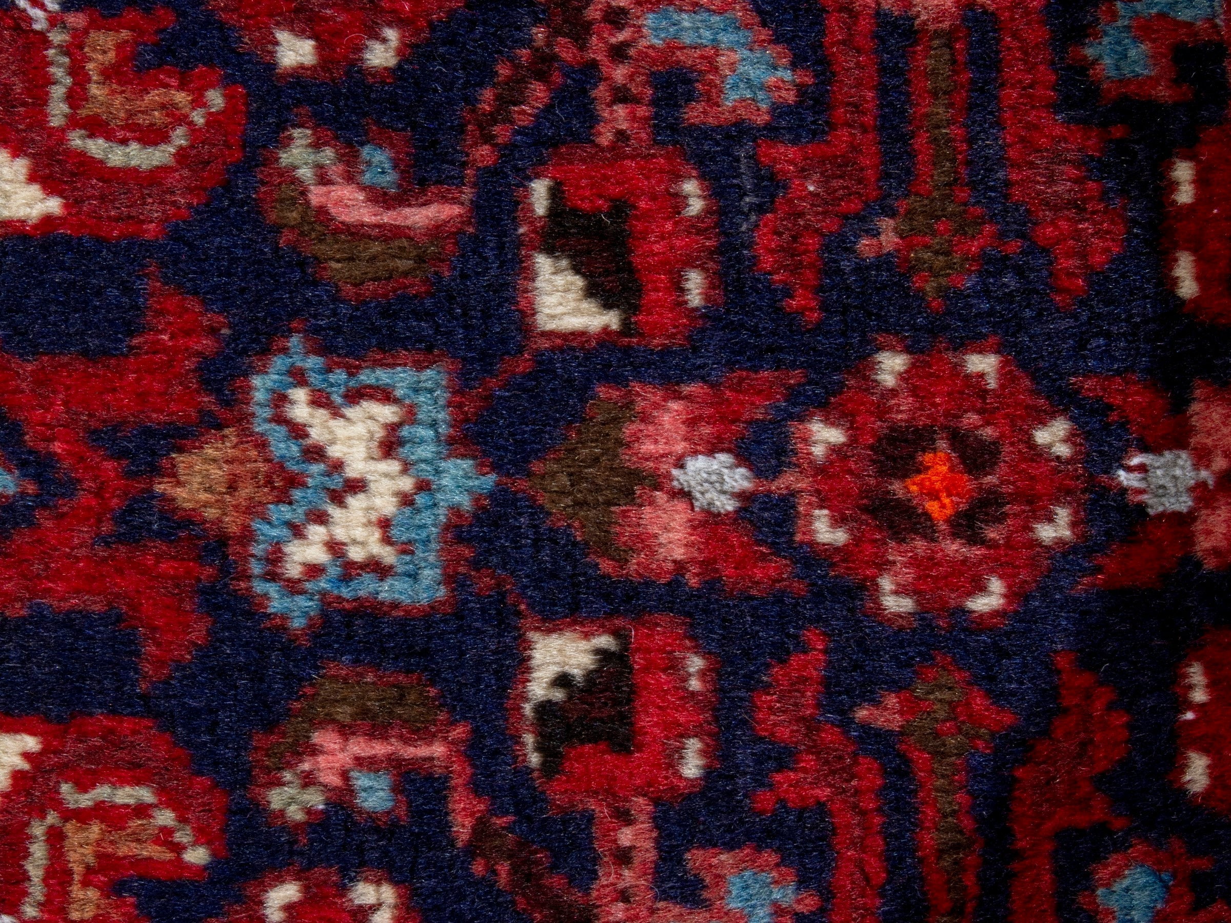 Persian Hamedan runner rug in burgundy and ivory, view 13 of 19