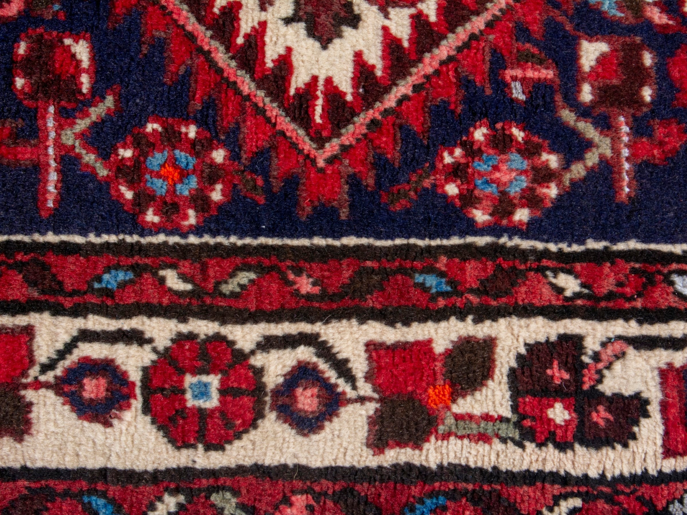 Persian Hamedan runner rug in burgundy and ivory, view 14 of 19