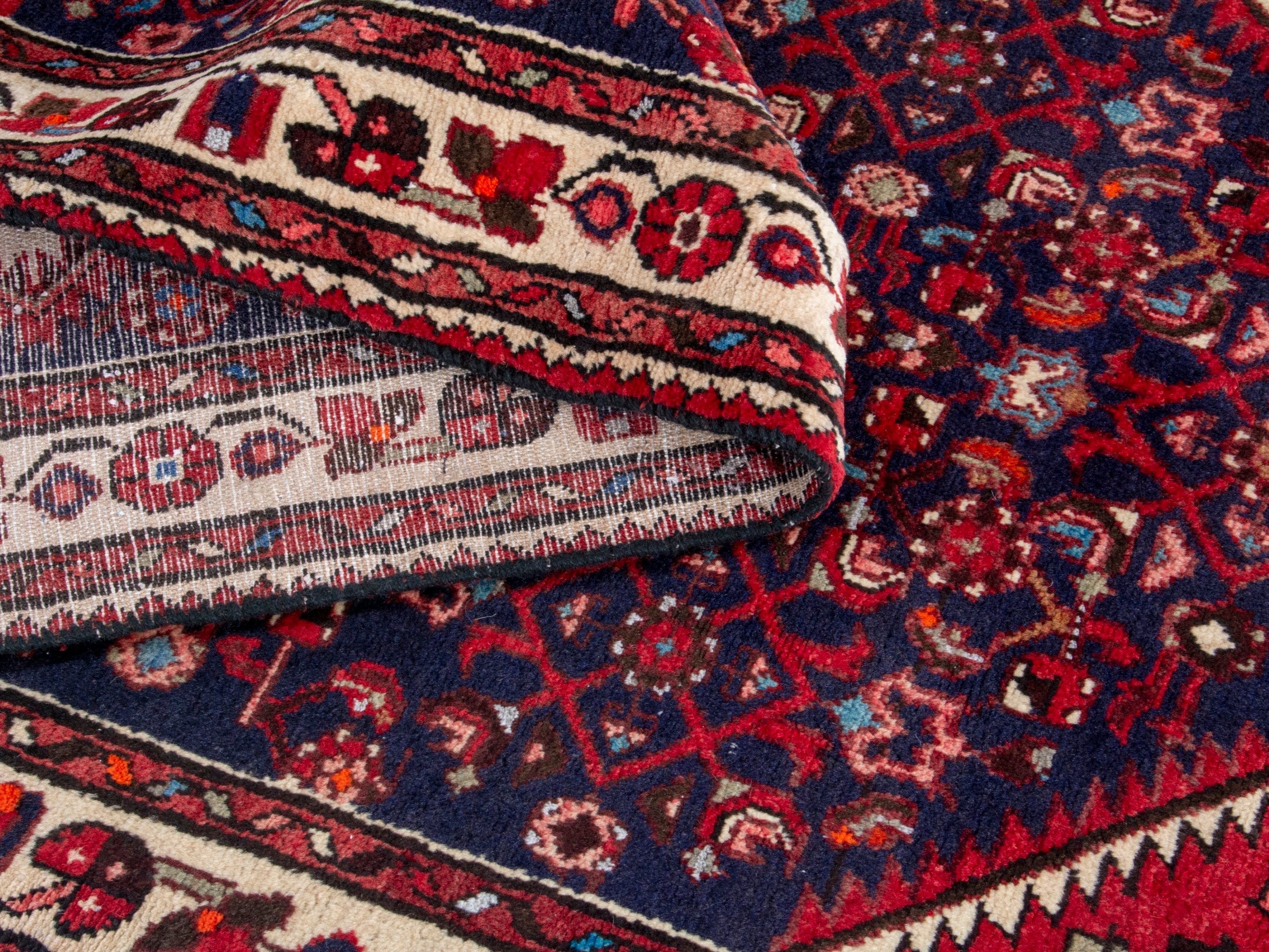 Persian Hamedan runner rug in burgundy and ivory, view 15 of 19