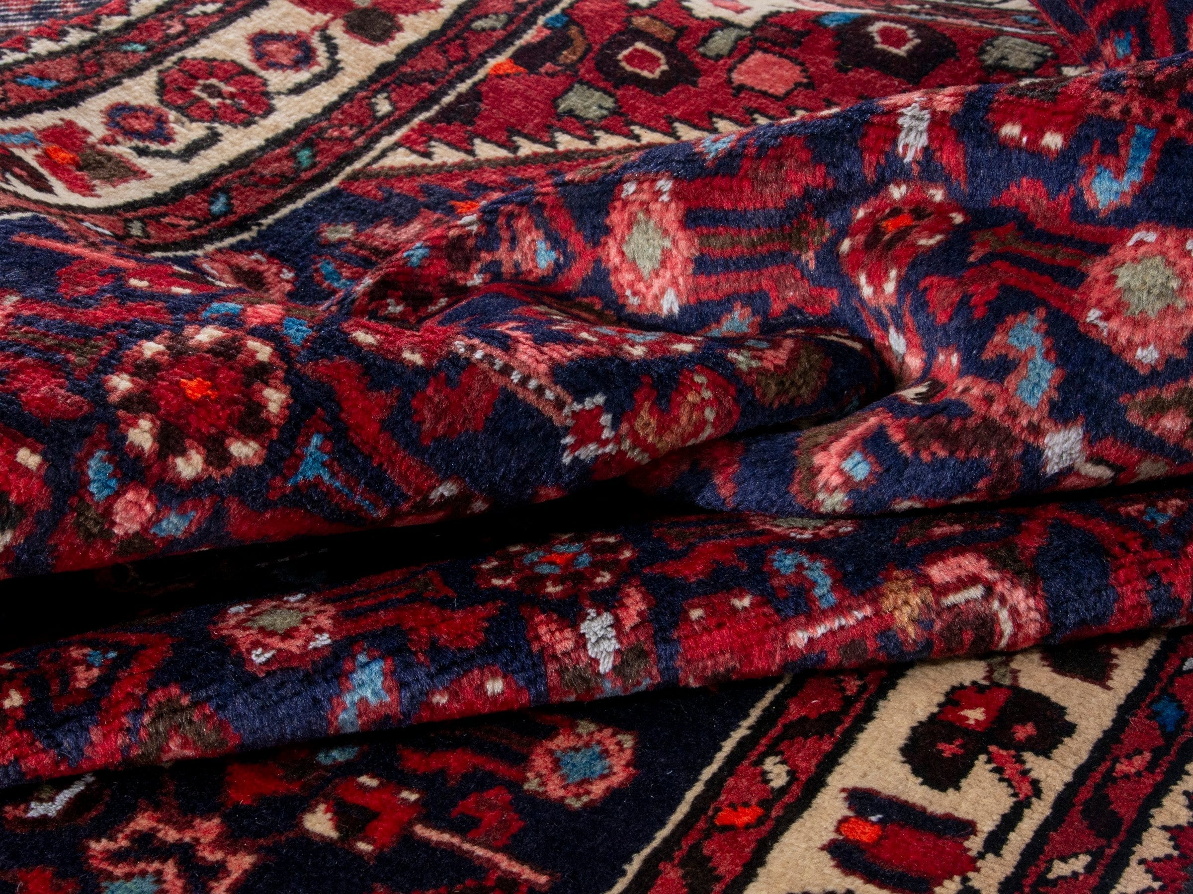 Persian Hamedan runner rug in burgundy and ivory, view 16 of 19