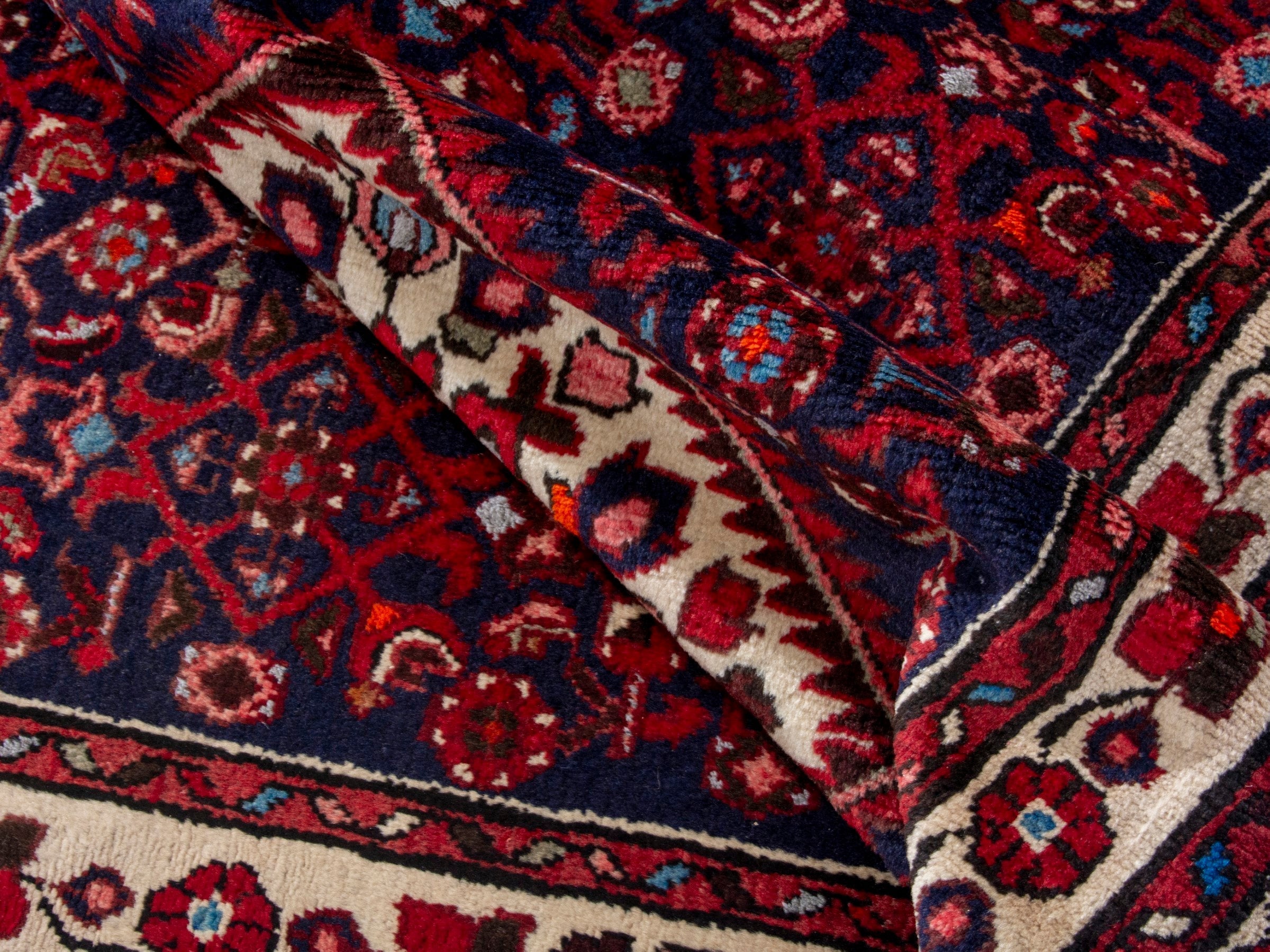 Persian Hamedan runner rug in burgundy and ivory, view 17 of 19