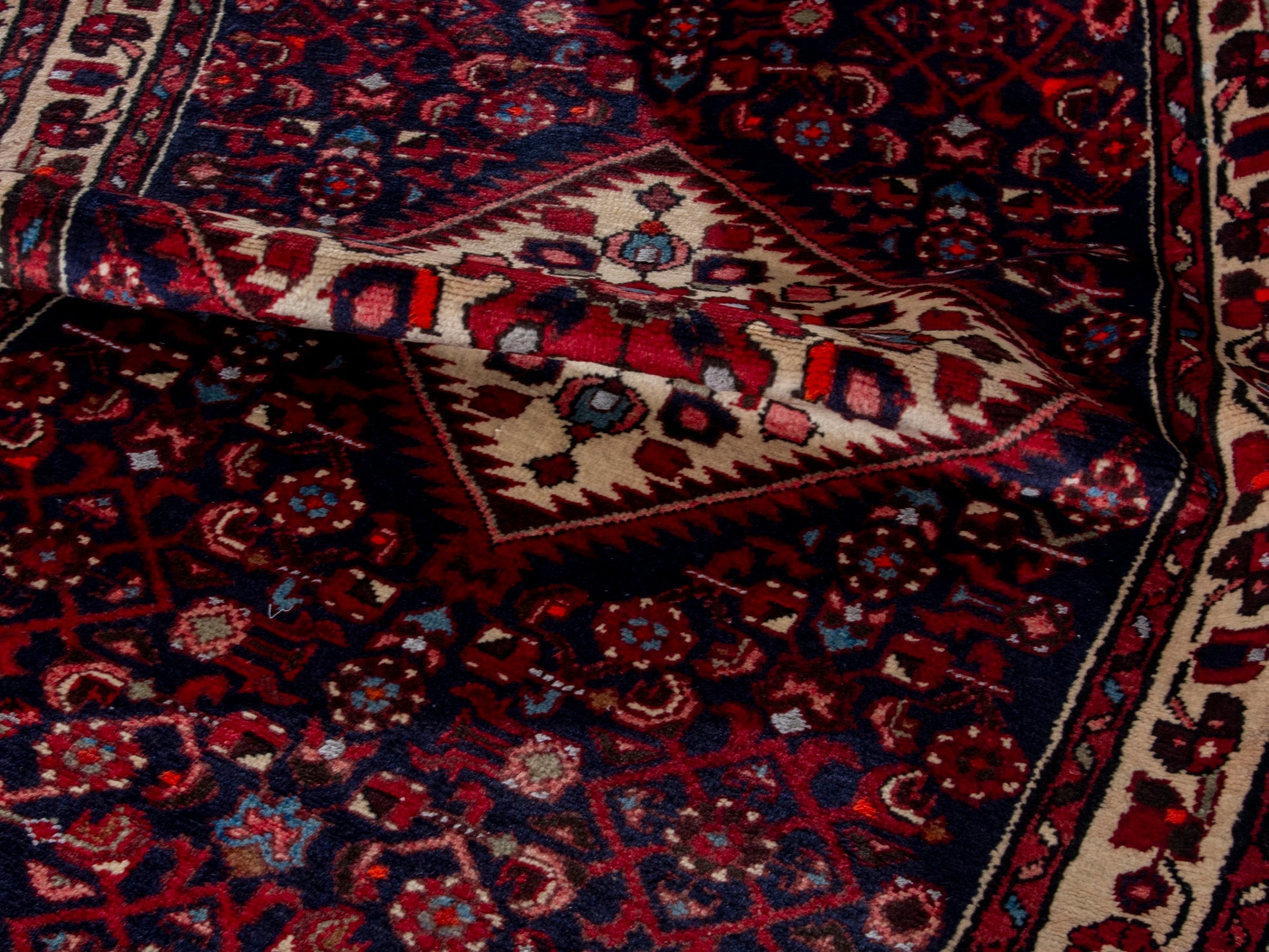 Persian Hamedan runner rug in burgundy and ivory, view 18 of 19
