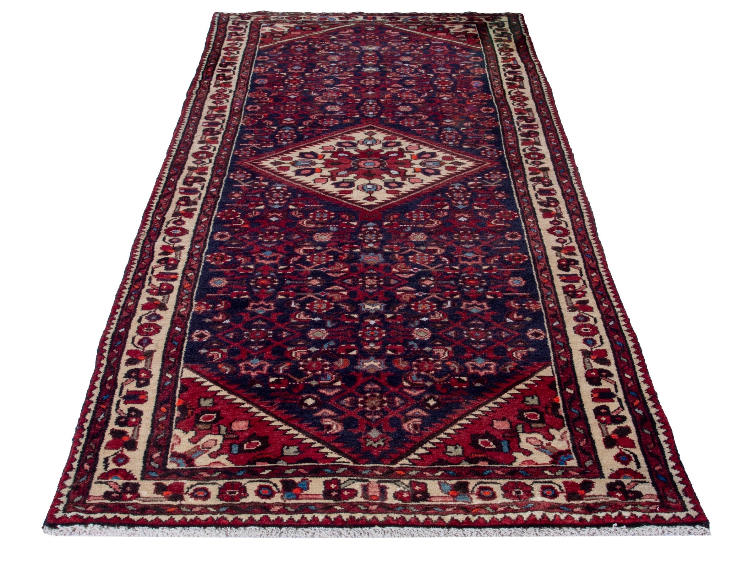 Persian Hamedan runner rug in burgundy and ivory, view 2 of 19