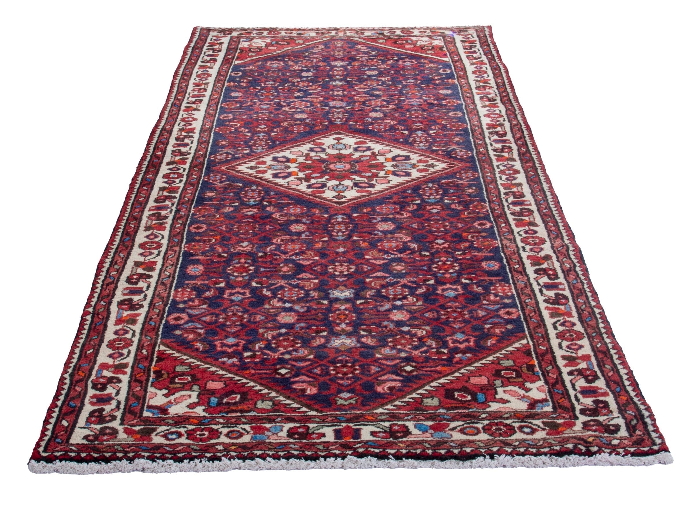 Persian Hamedan runner rug in burgundy and ivory, view 3 of 19