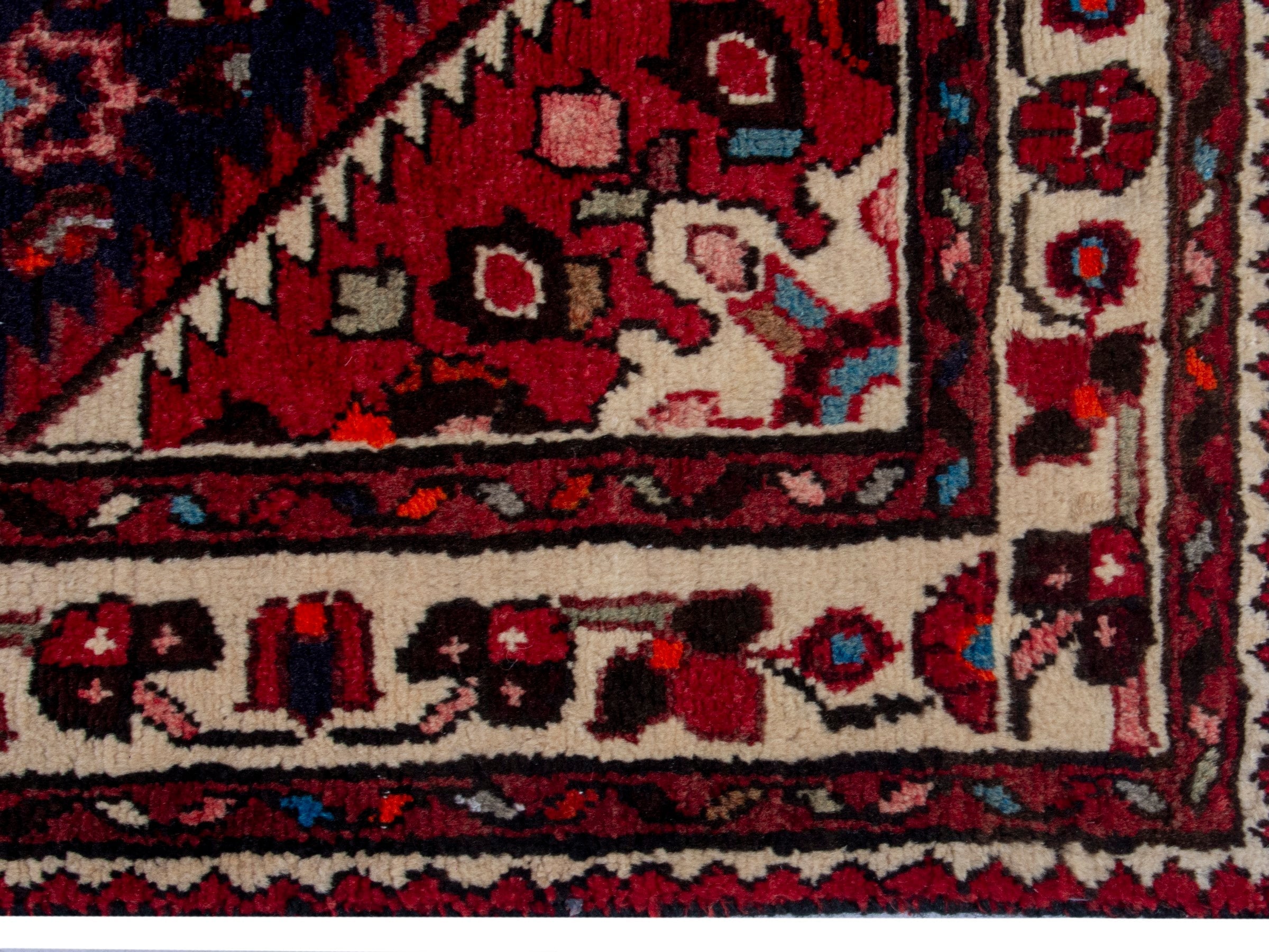 Persian Hamedan runner rug in burgundy and ivory, view 10 of 19