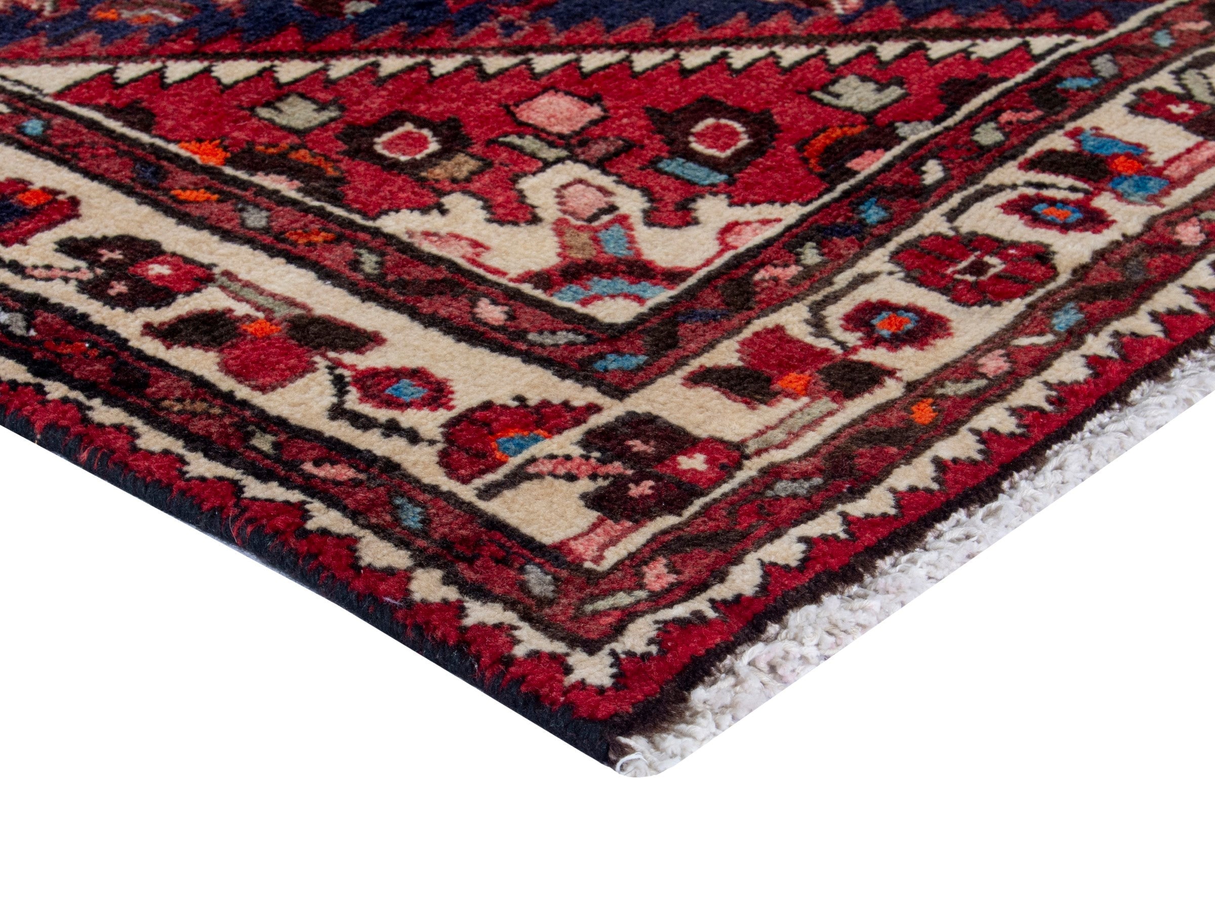 Persian Hamedan runner rug in burgundy and ivory, view 5 of 19