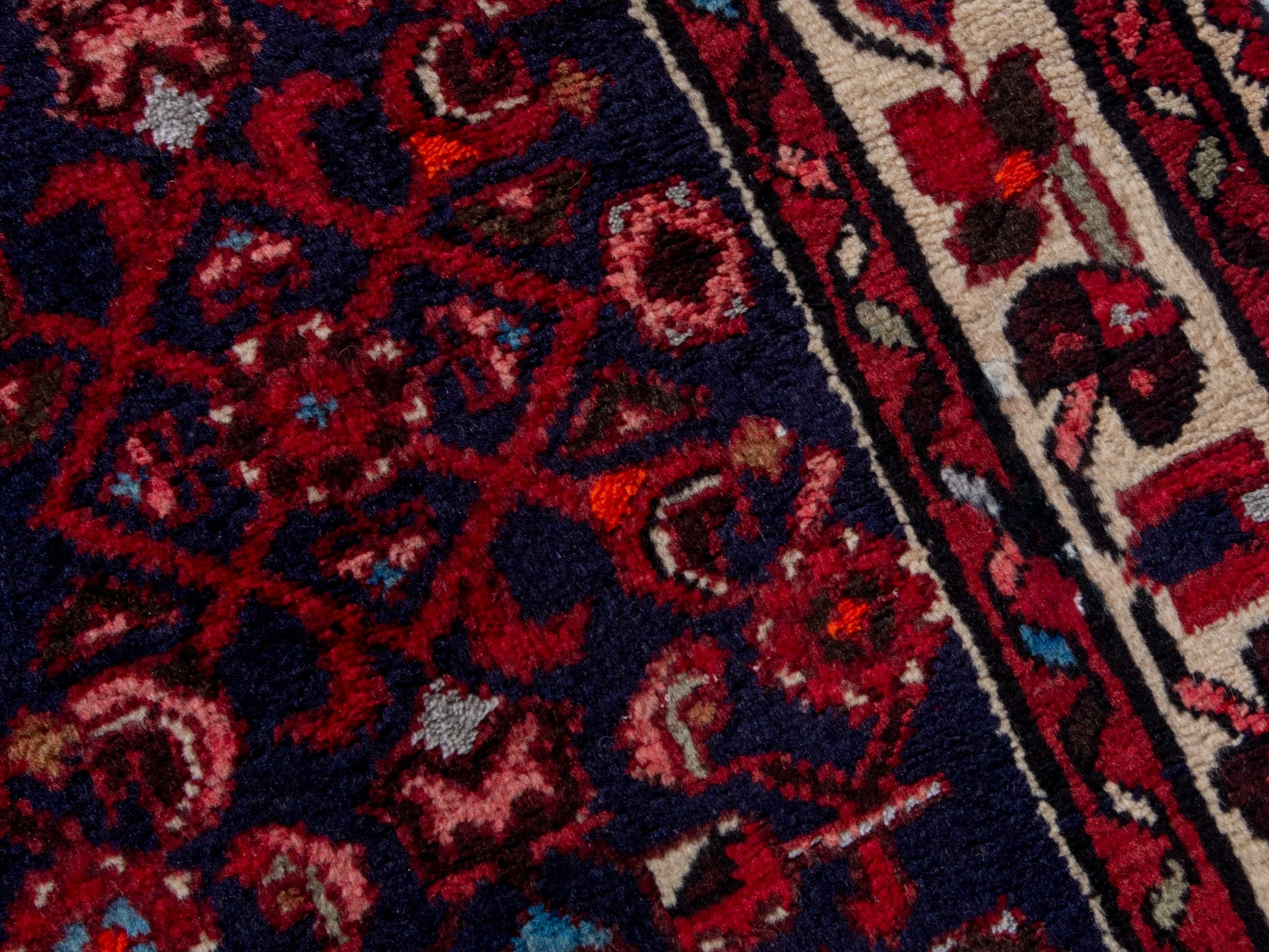 Persian Hamedan runner rug in burgundy and ivory, view 9 of 19