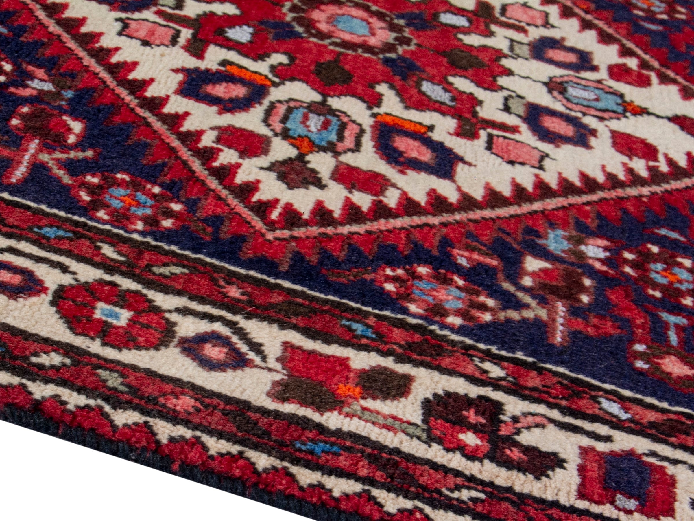 Persian Hamedan runner rug in burgundy and ivory, view 6 of 19