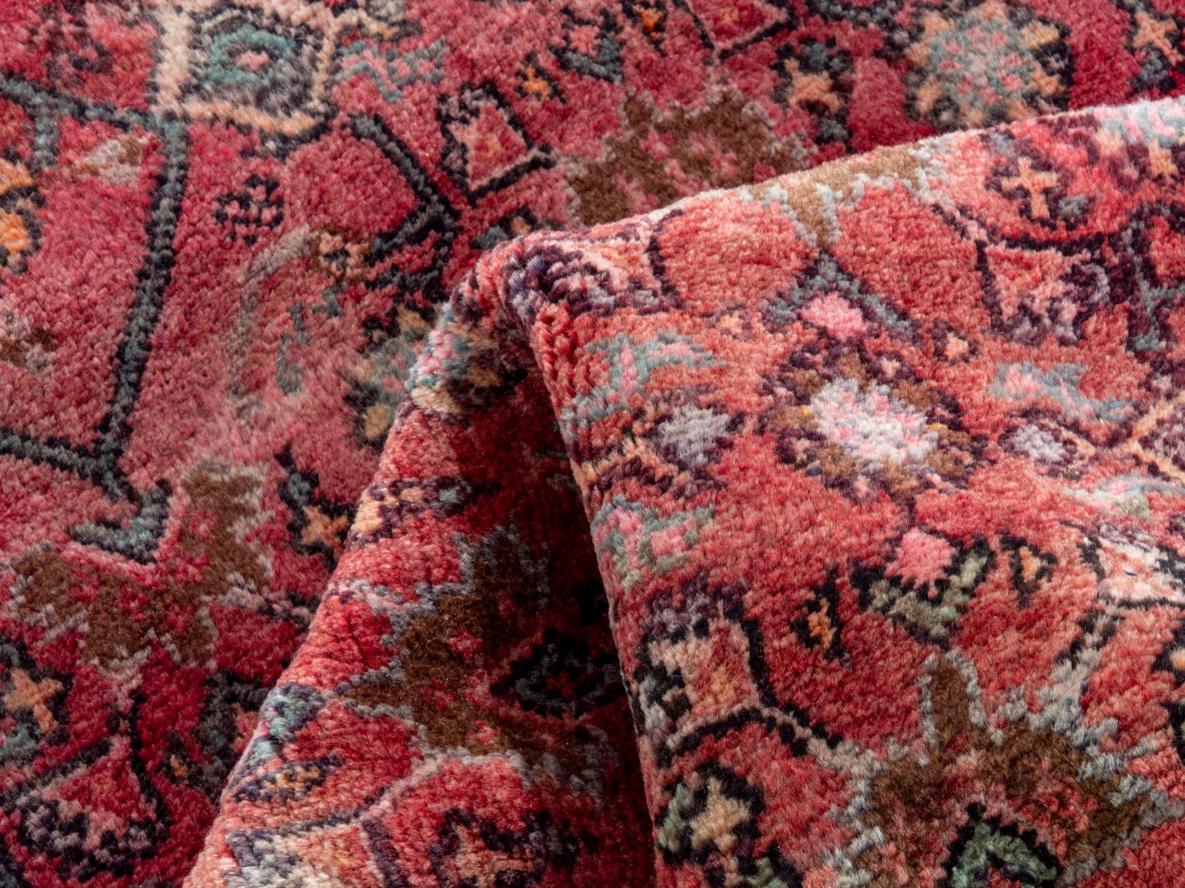 Persian Lori runner rug in burgundy and cream, view 16 of 20