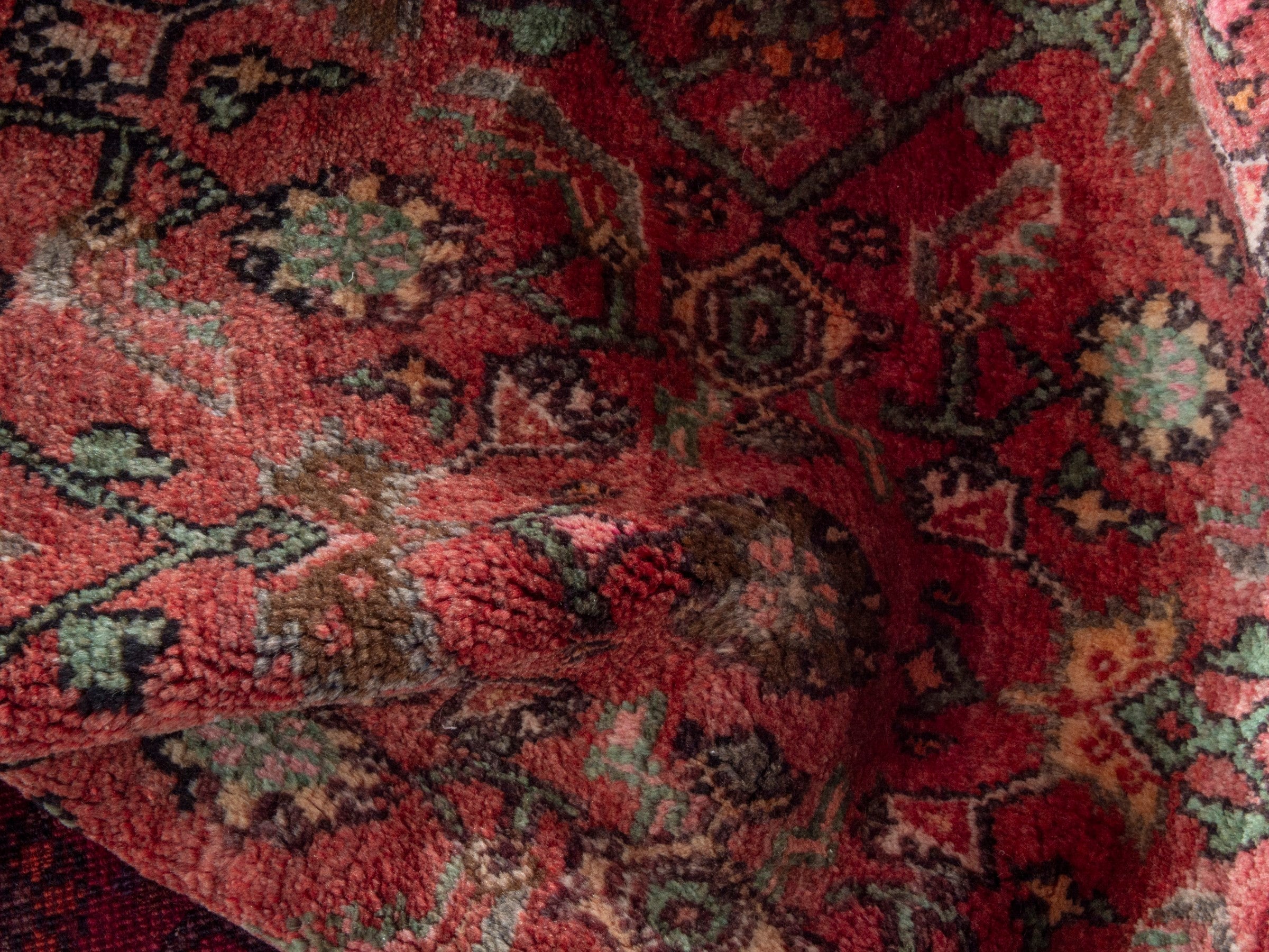 Persian Lori runner rug in burgundy and cream, view 17 of 20