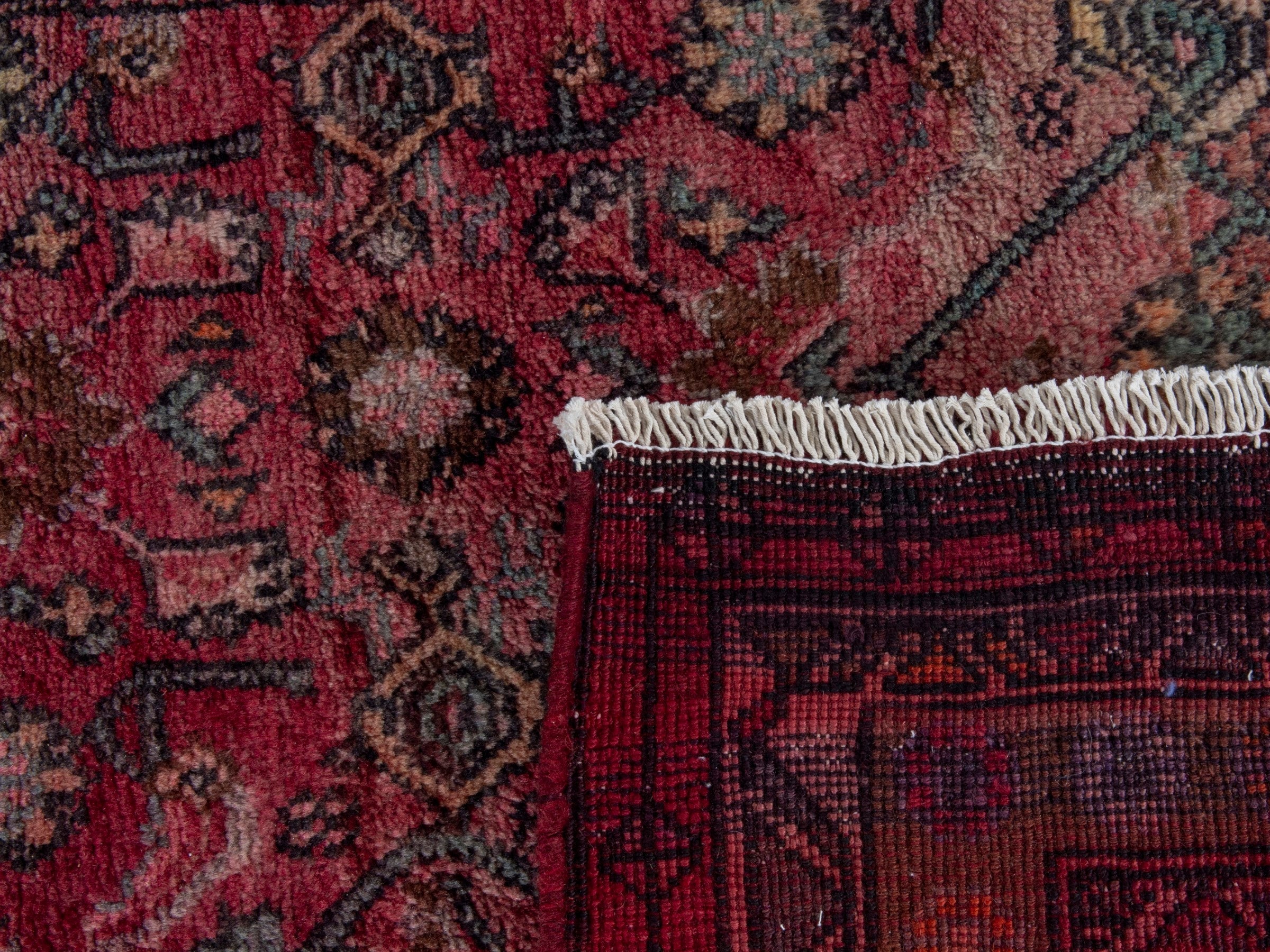 Persian Lori runner rug in burgundy and cream, view 20 of 20