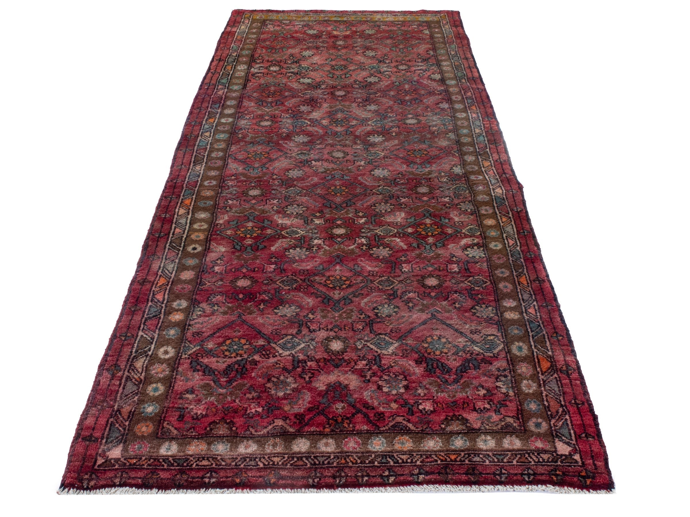 Persian Lori runner rug in burgundy and cream, view 2 of 20