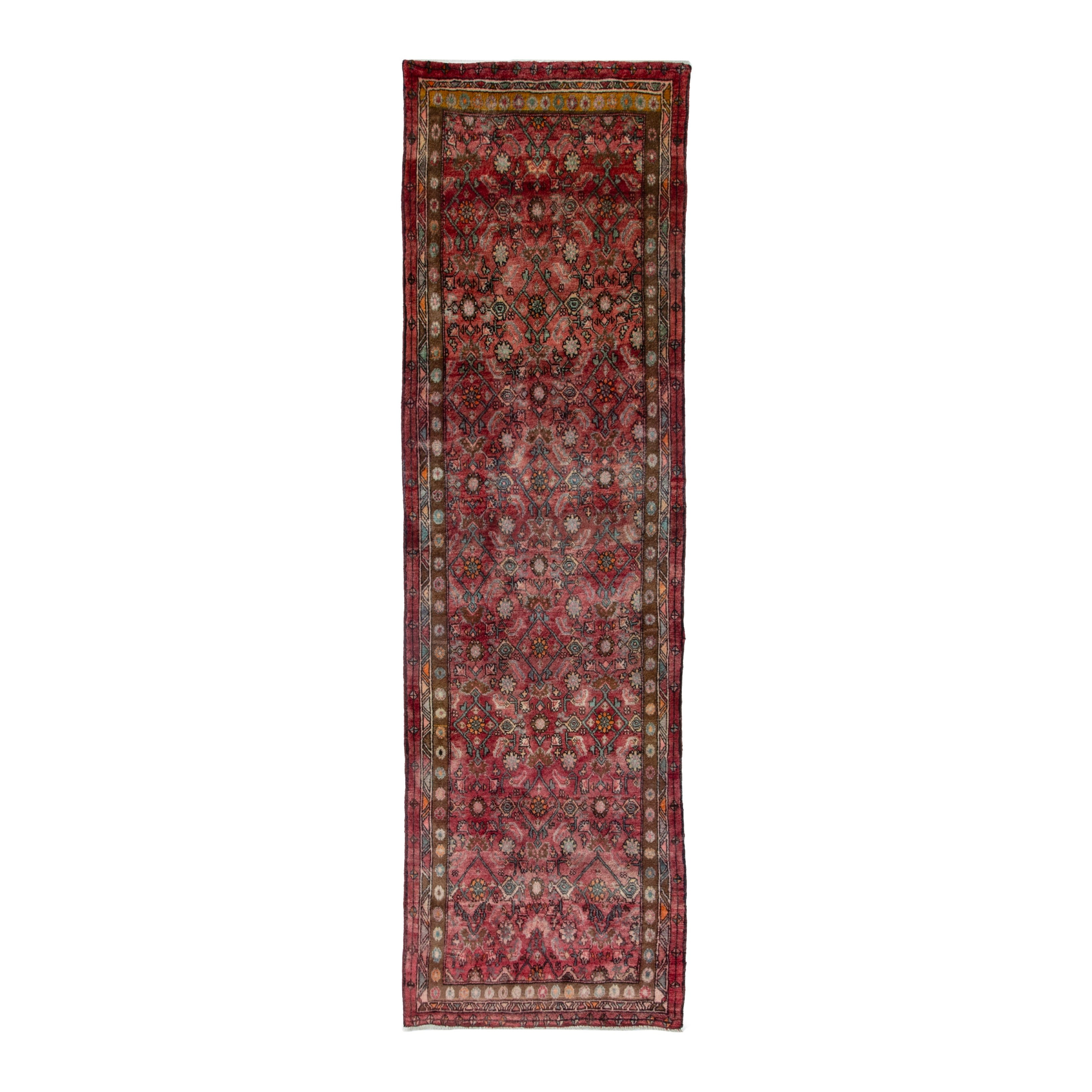 Persian Lori runner rug in burgundy and cream, 3'10" x 12'