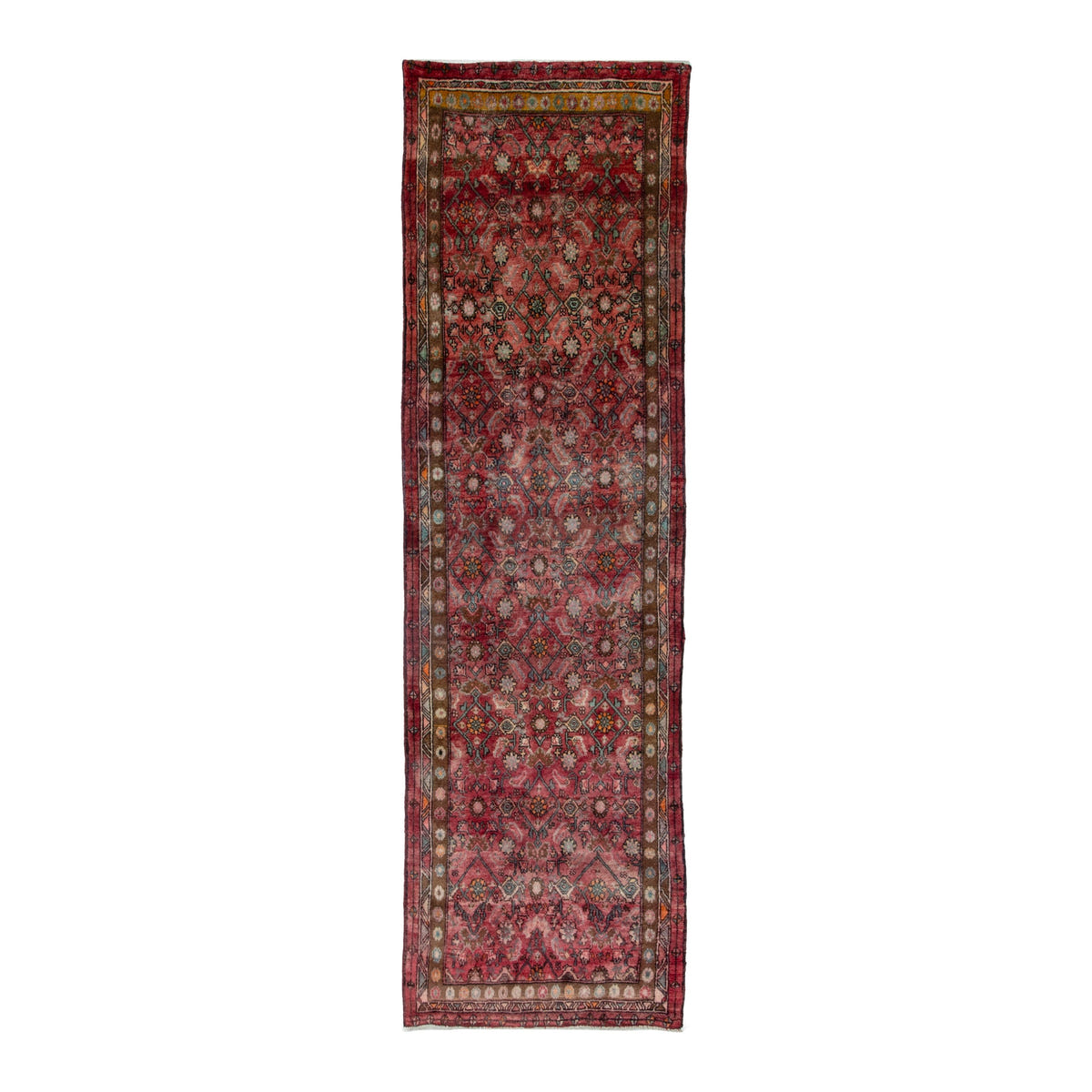 Persian Lori runner rug in burgundy and cream, 3'10" x 12'