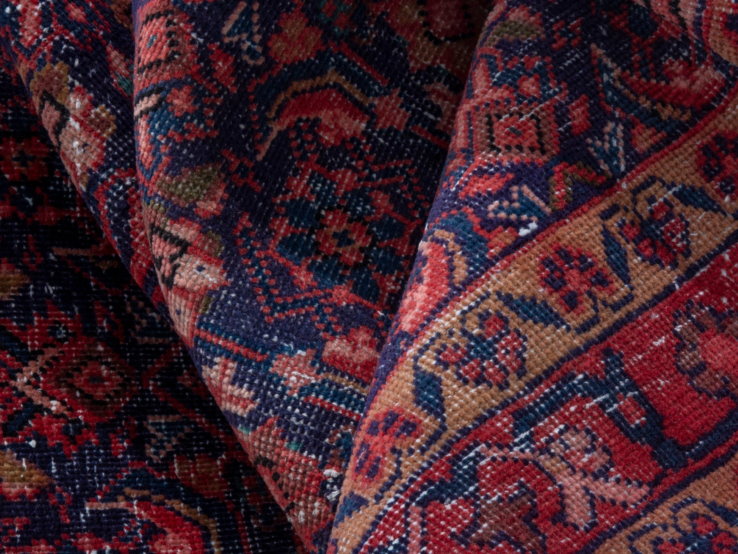 Persian Mahal runner rug in dark blue and rust, view 17 of 19