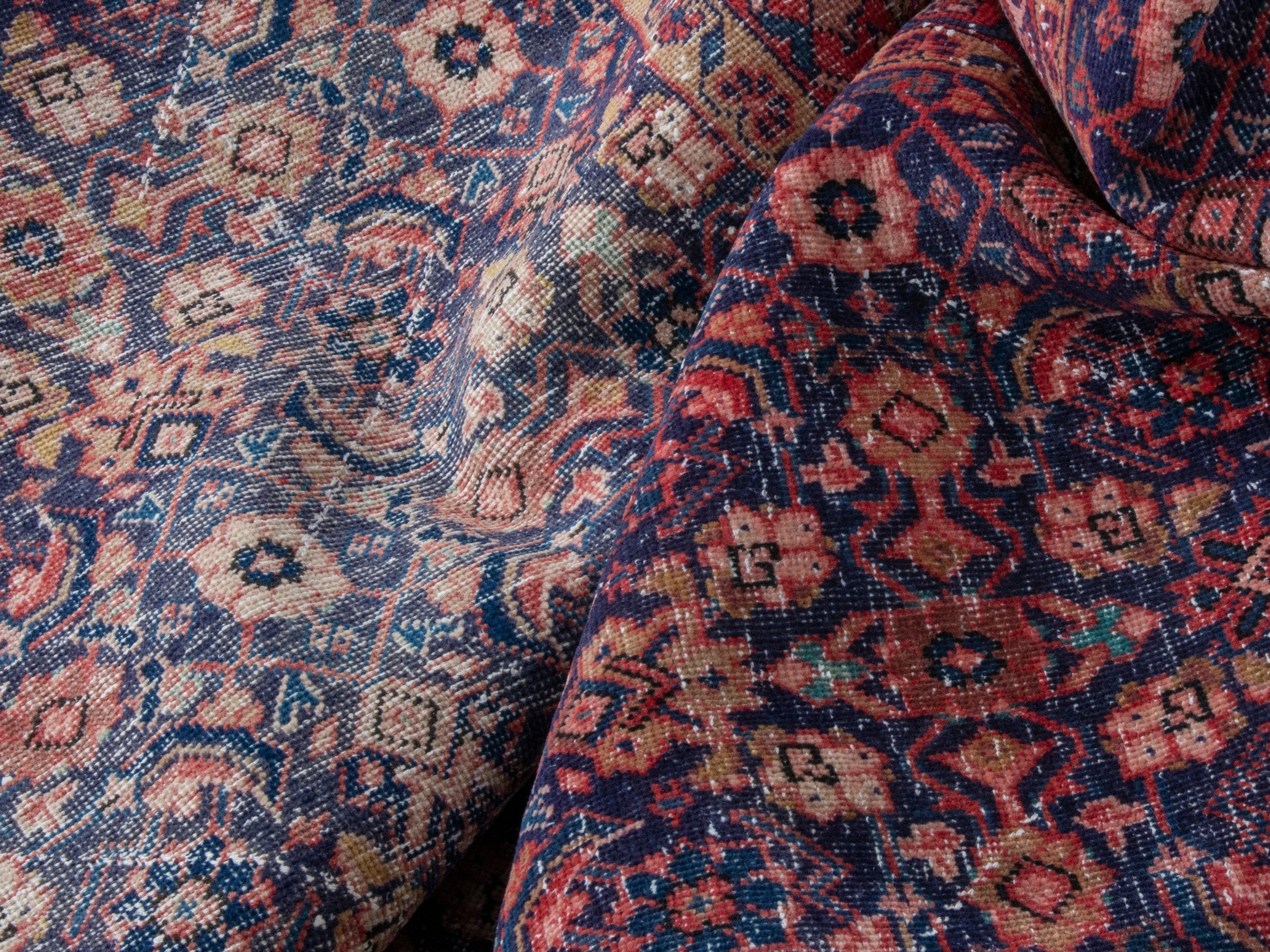 Persian Mahal runner rug in dark blue and rust, view 18 of 19